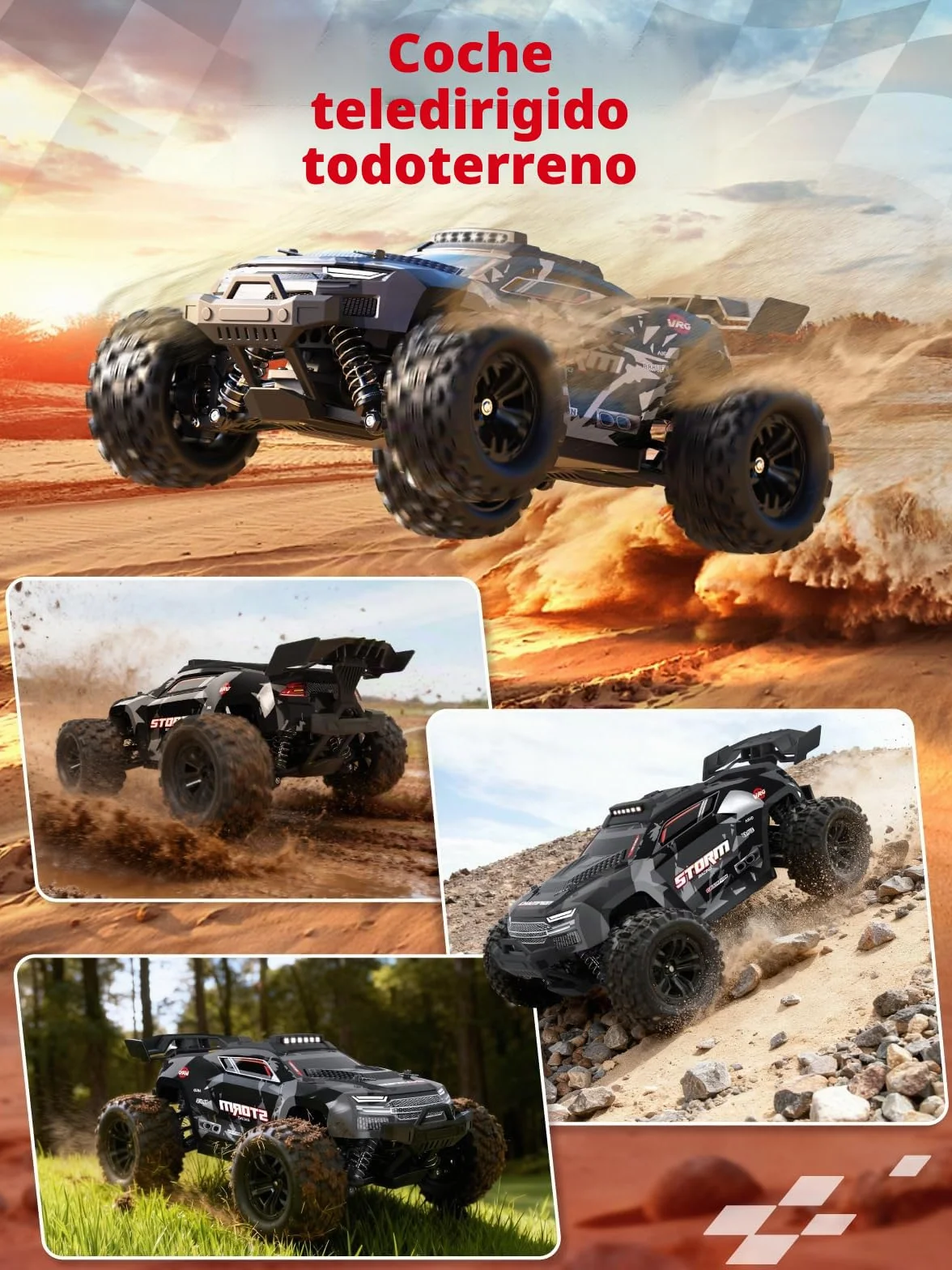 Kiztoys Coche Teledirigido - 2,4 GHz Coche RC Vehículo Todoterreno de Alta Velocidad 40 km/h Avec Lumières 1:18, 4WD Radiocontrol Buggy Crawler Controlados Juguete Regalo para Niños Adulto