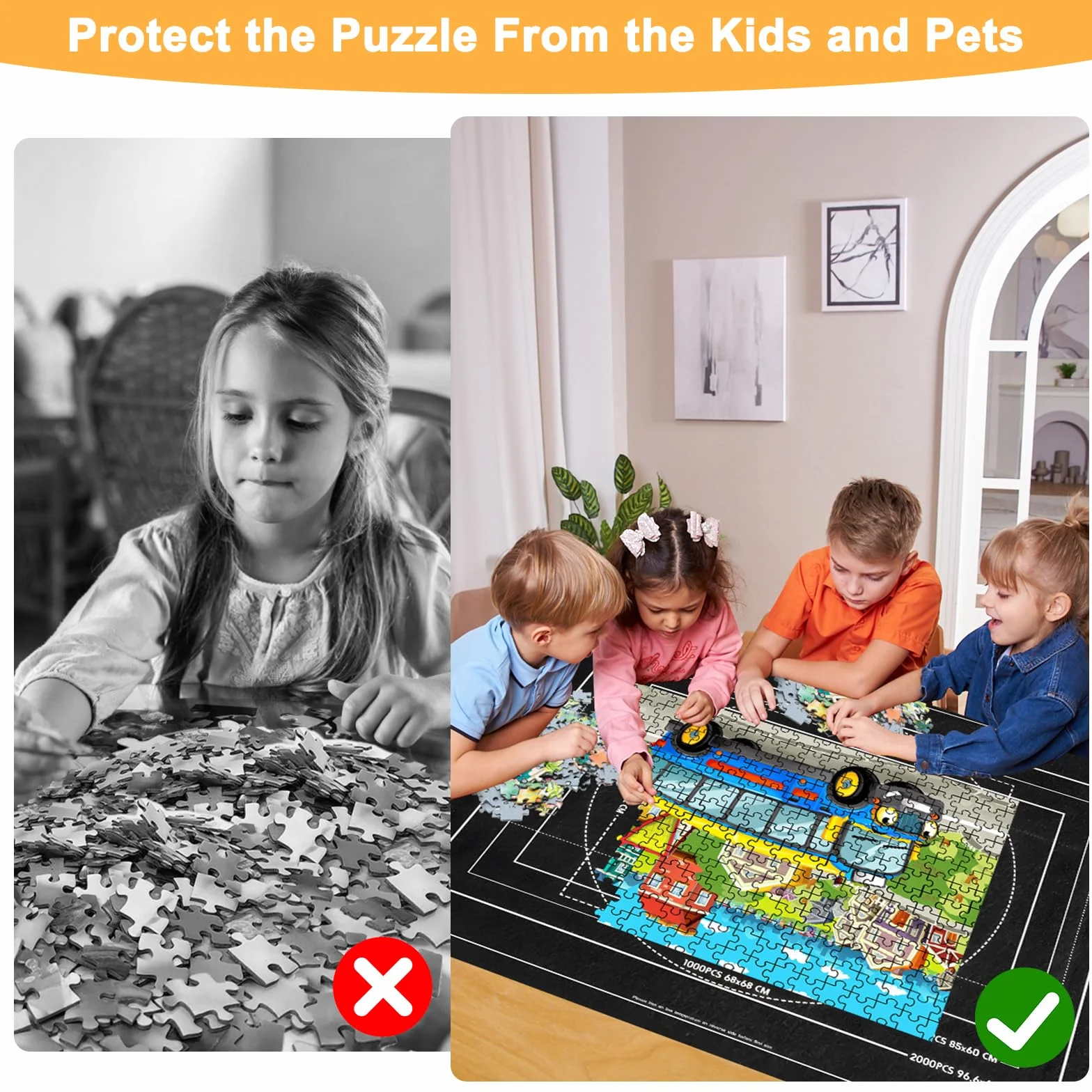 RISVOWO Tapete para Puzzle Alfombra Portátil Fieltro 1000-3000 Piezas Tapiz Antideslizante Enrollable y Almacenable (Negro)