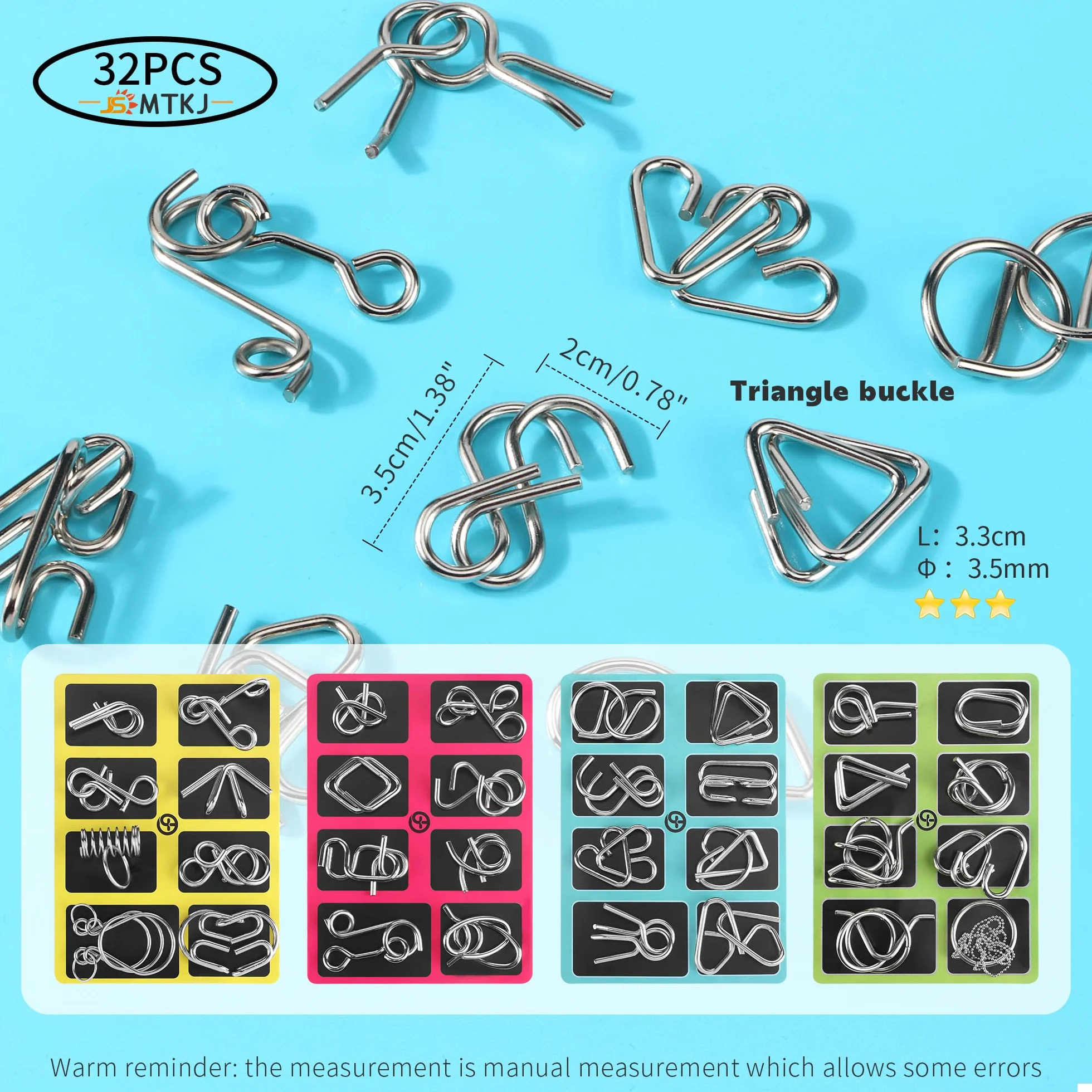32 Piezas Rompecabezas de Metal Wire Puzzle, Classic Mini IQ Puzzle Mente Juego para Adultos y Niños Juguetes
