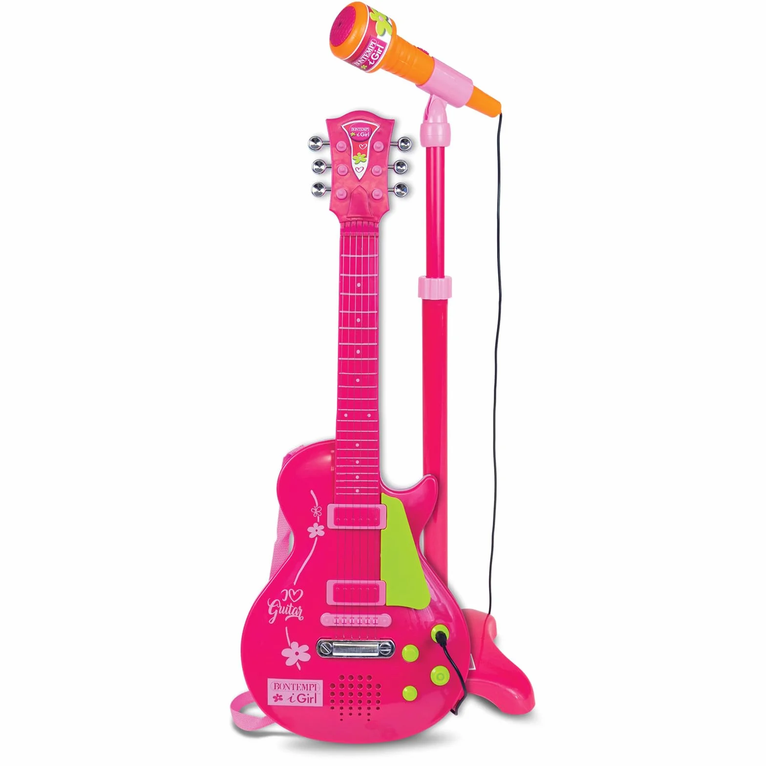 Bontempi | ElectroGroove con Micrófono - Guitarra Rock Electrónica para Vibraciones Potentes y Ritmos Innovadores, Rosa, 225x225x1120 mm