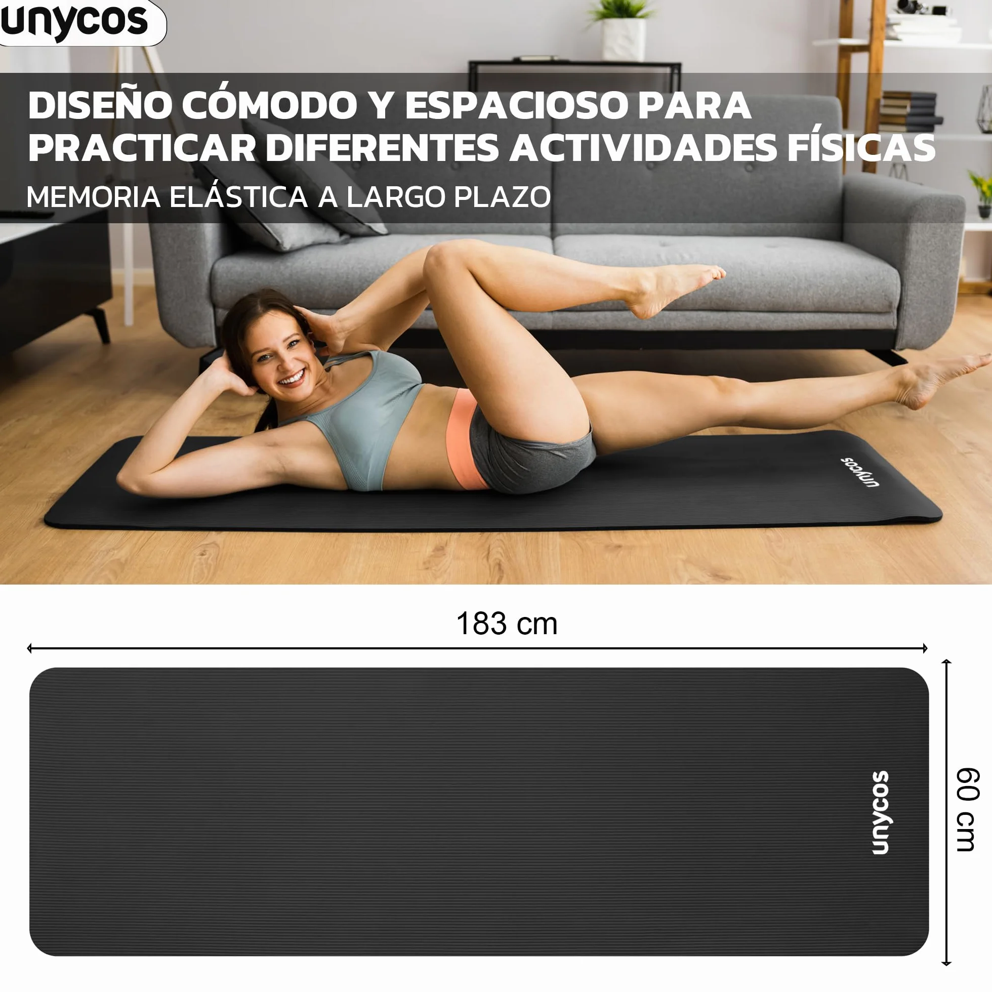 unycos Esterilla de Yoga NBR Poliéster Antideslizante Alta Densidad 10/15 mm Hipoalergénica