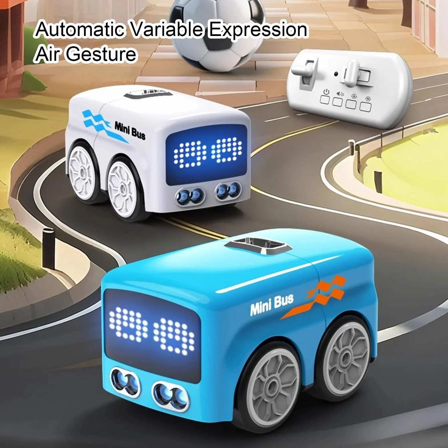 Magic Mini RC Bus, 2026 Gesto y Control Remoto Sensor Inteligente Coche, Seguimiento de Línea de Evitación Automática Vehículo RC de Escritorio con Luces de Expresión LED (Blue)