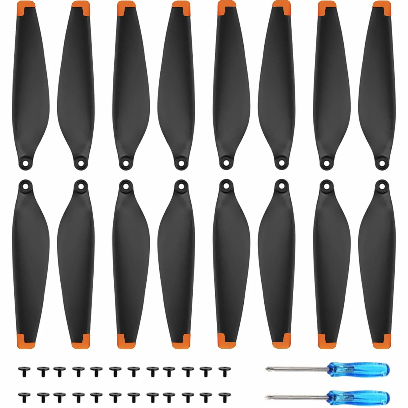 Bocguy 16 Pcs Drone Mini 3/4 Pro Hélices, Drones Hélices für para 3/4 Pro Accesorios Reemplazo con 24 Tornillos & 2 Destornillador, Bajo Ruido & Estable (Naranja)
