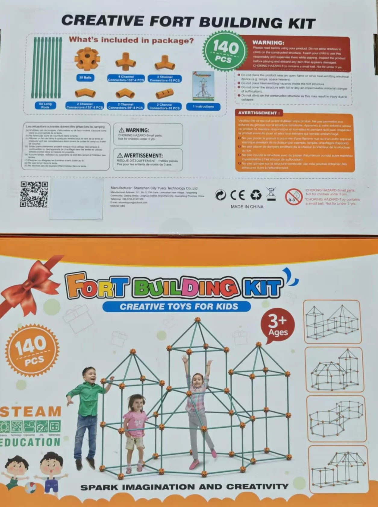 Kit de Construcción Fuertes, DIY Puzzle Casa Juguete, 140Pcs Juguetes Educativos, Bricolaje Construcción, Castillos Túneles, Jugar Tienda de Campaña, Casa Regalo para 3+ Años(Excluyendo paño Suave)