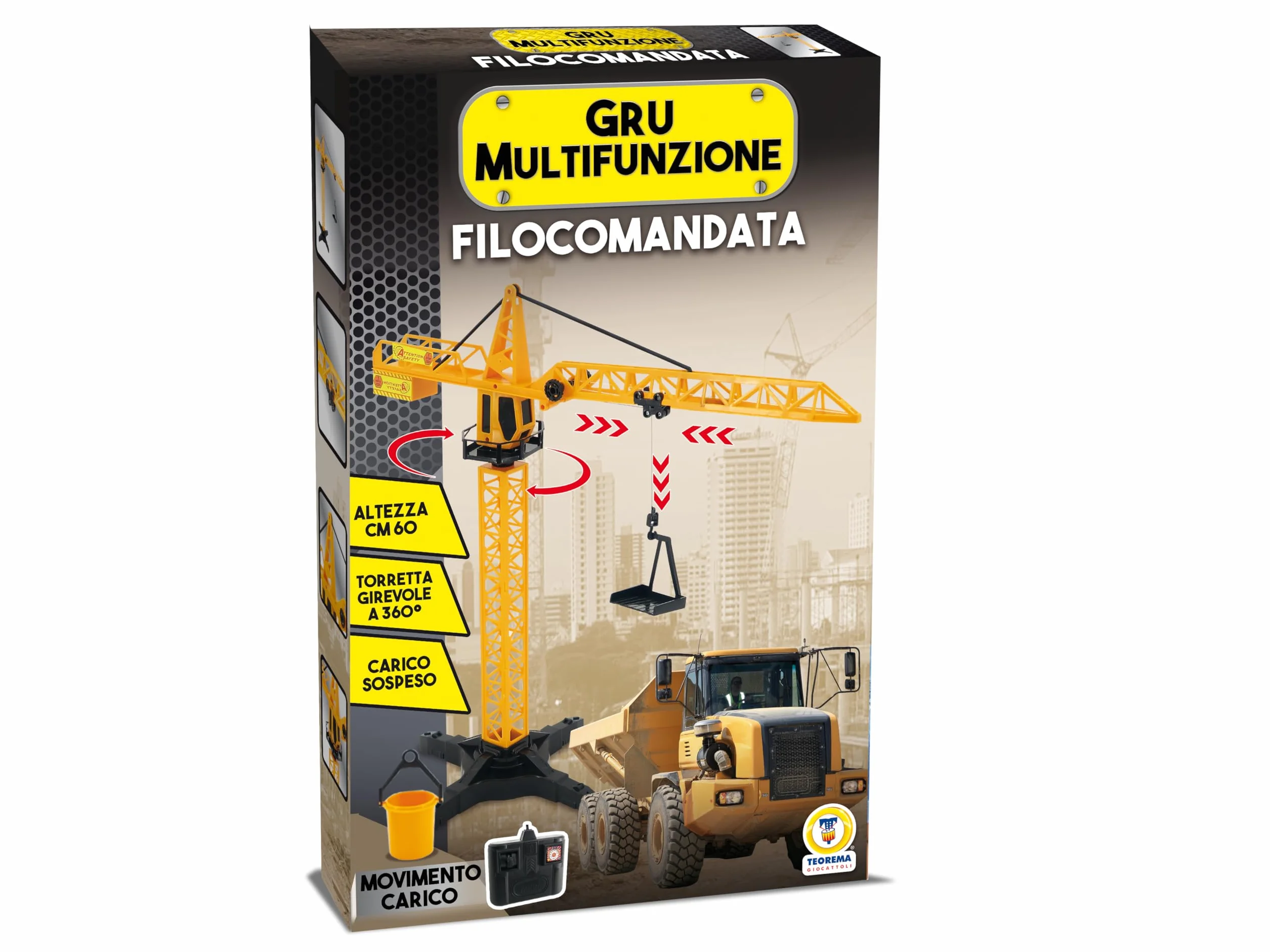Teorema Giocattoli, Grúa de Juguete para niños de 60 cm de Altura, grúa con Movimiento de 360° y Gancho móvil, Juego de construcción