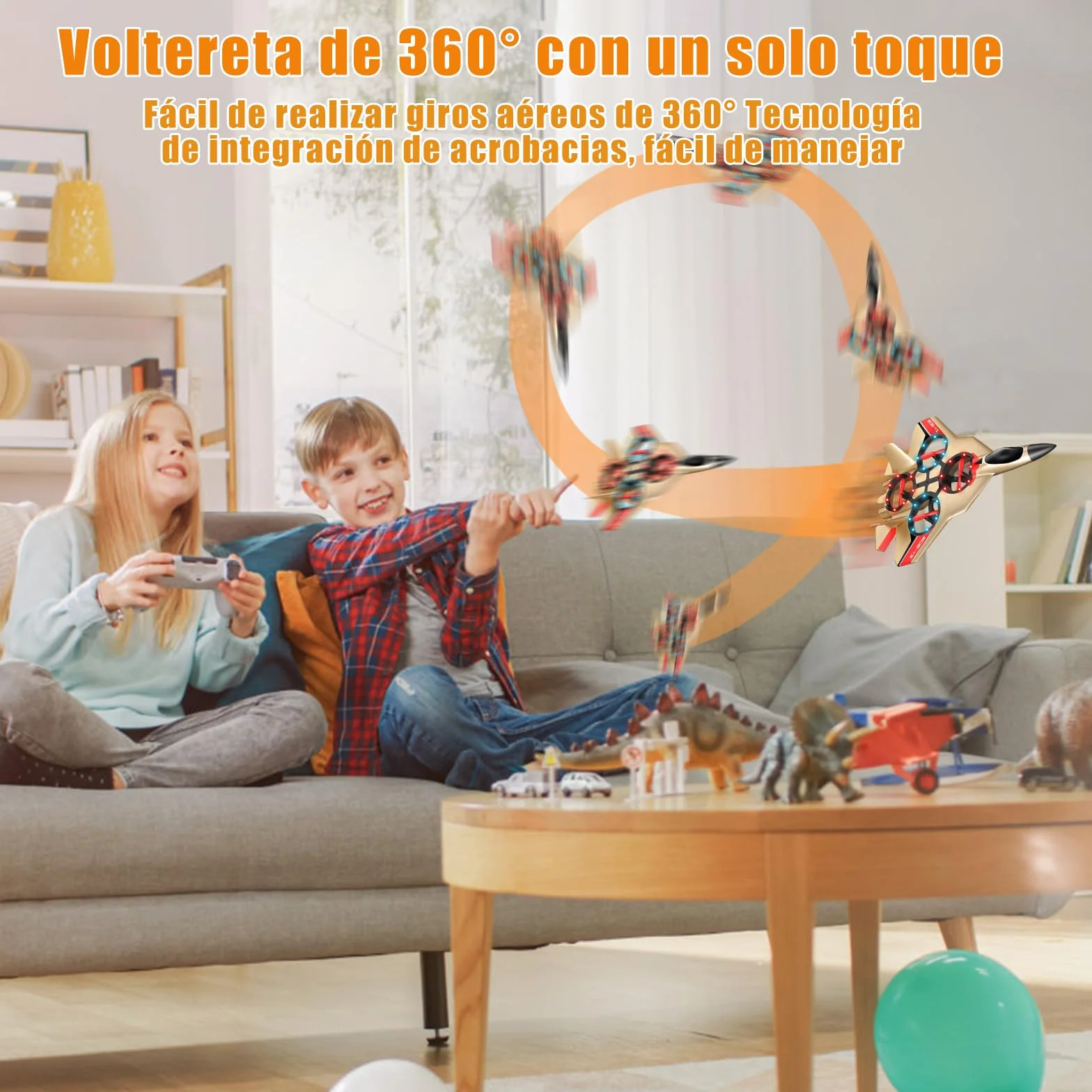 JONRRYIN Avión Teledirigido, 2.4 GHz Aviones de Radiocontrol con Baterías y Estabilizador de Giroscopio de 4 Ejes, Avión RC Juguete con Luz LED para Principiantes Niños Adultos (Gold)