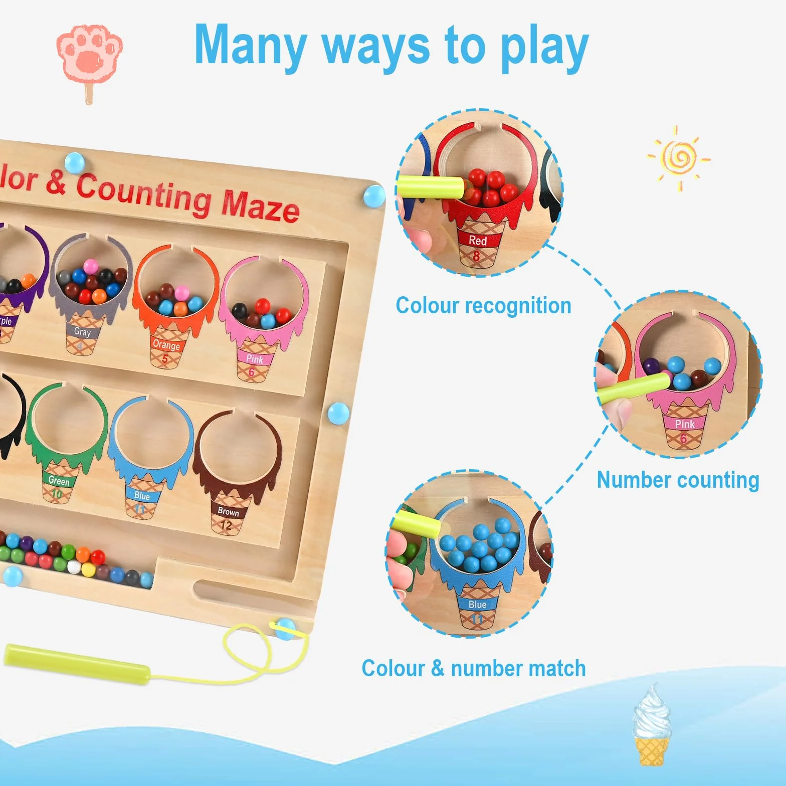 Wooderma Juguetes Niños 2 3 4 5 Años, Juguetes Montessori Laberinto Magnetico de Colores y Números con Caja Regalo, Niña y Niño, Juegos Educativos Niños o Brinquedos 2 3 4 5 Años