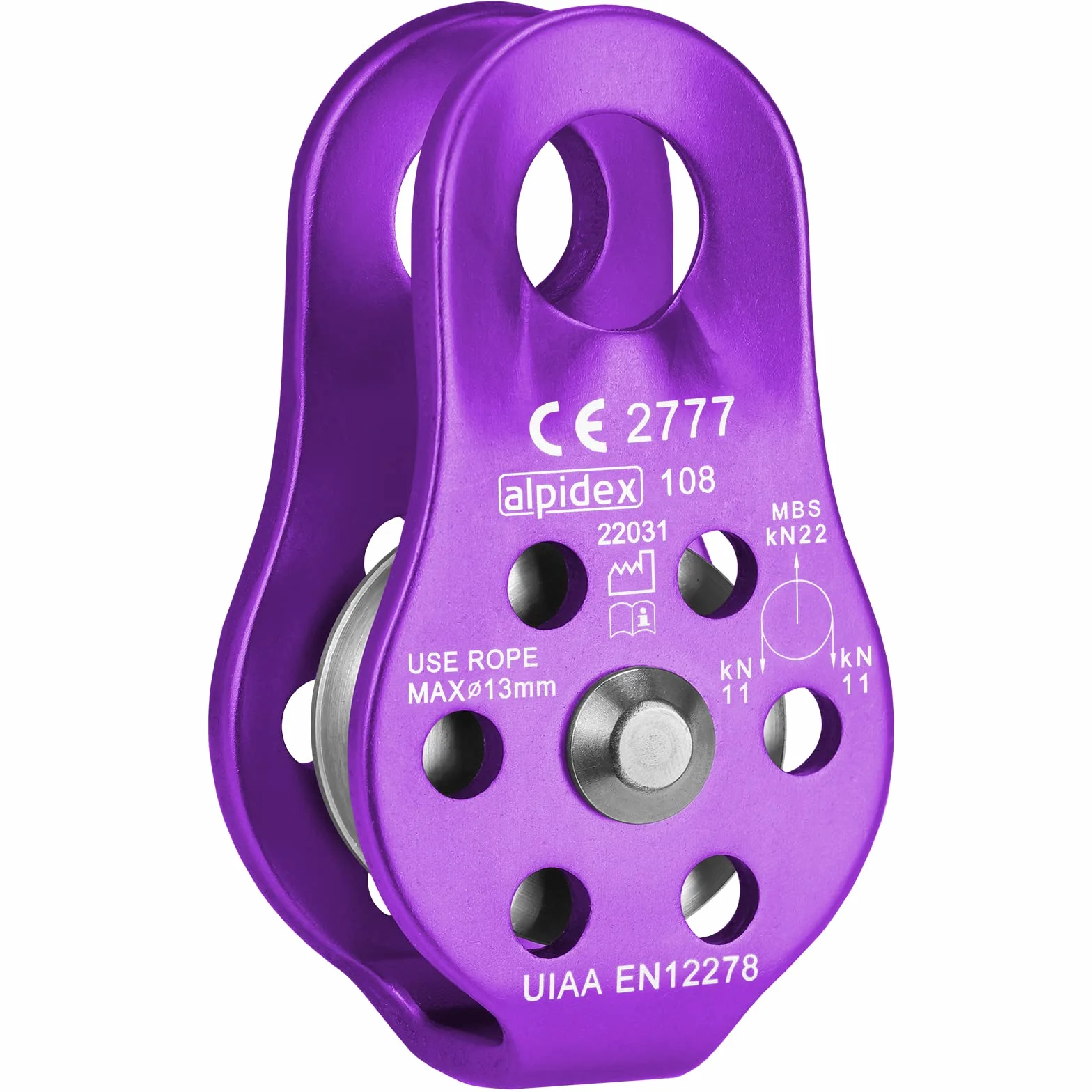 ALPIDEX Polea 22 kN Fija EN12278 Cuerdas 13 mm Polipasto de Cuerda