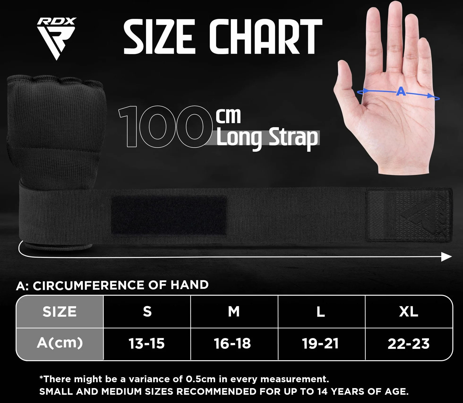 RDX Gel Vendas de Boxeo para Manos Guantes Interiores, Muñequeras Rápidas 100 cm, Protección Puño Acolchado para Muay Thai MMA