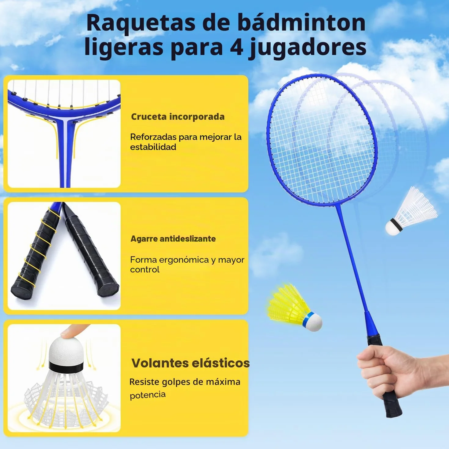 BAGAIL Juego de Bádminton Exterior 20 pies x 5 pies Oficial 4 Raquetas 3 Pelotas Red PE Duradera Bolsa Transporte