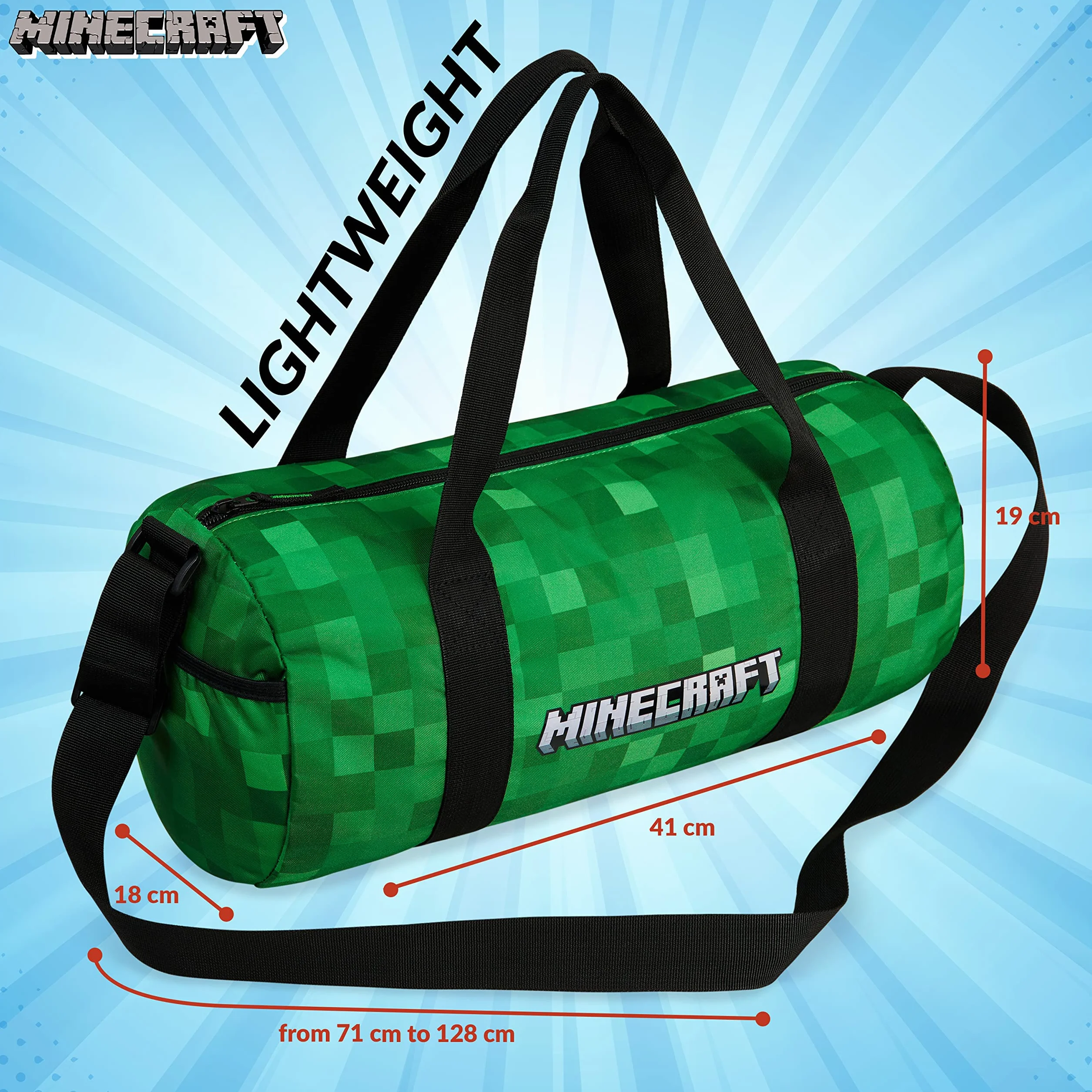 Minecraft Bolsa Deporte Niño Viaje Infantil Piscina Correas Ajustables Gimnasio Regalos 41x18x19cm Verde