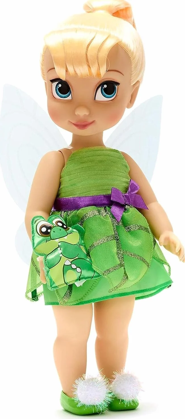 Disney Store: muñeca niña coleccionable de Campanilla (colección Animators), Peter Pan, 39 cm, pelo enraizado y traje realistas, peluche del cocodrilo Tic Tac en raso acolchado, para mayores de 3 años