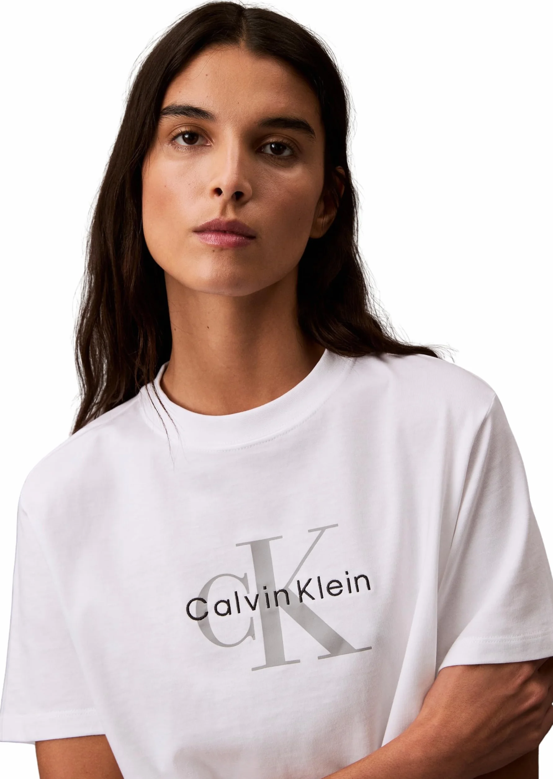 Calvin Klein Camiseta Manga Corta Mujer Hero Classic Monologo Cuello Redondo