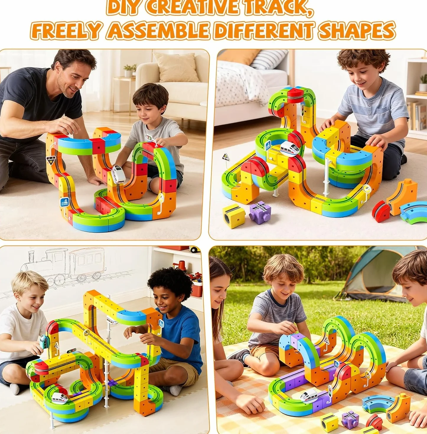 Umikk Clickrail Electric Train Set Flexible Race Track, Magic Rail Block, Magic Rail Block with Gravity Defying 3D, Flexible Race Car Magnetic Track Set, for Kids (Style 1 (88 Stück))