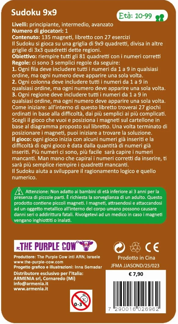 Purple Cow Sudoku Magnetic Gra Verde 7290016026962