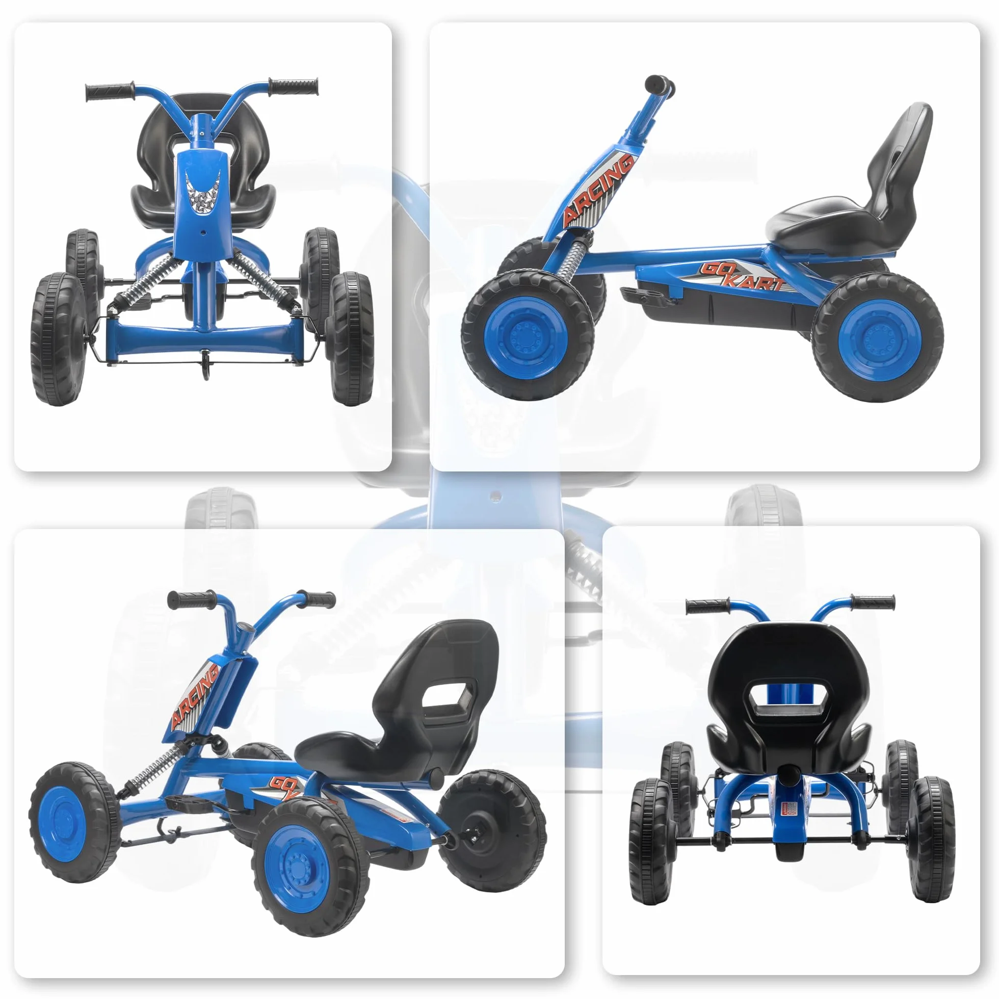 AIYAPLAY Kart Pedales, Go Kart con Ruedas PP, Marco de Acero, Carga 30 kg, para Niños y Niñas de 2-5 Años, Azul