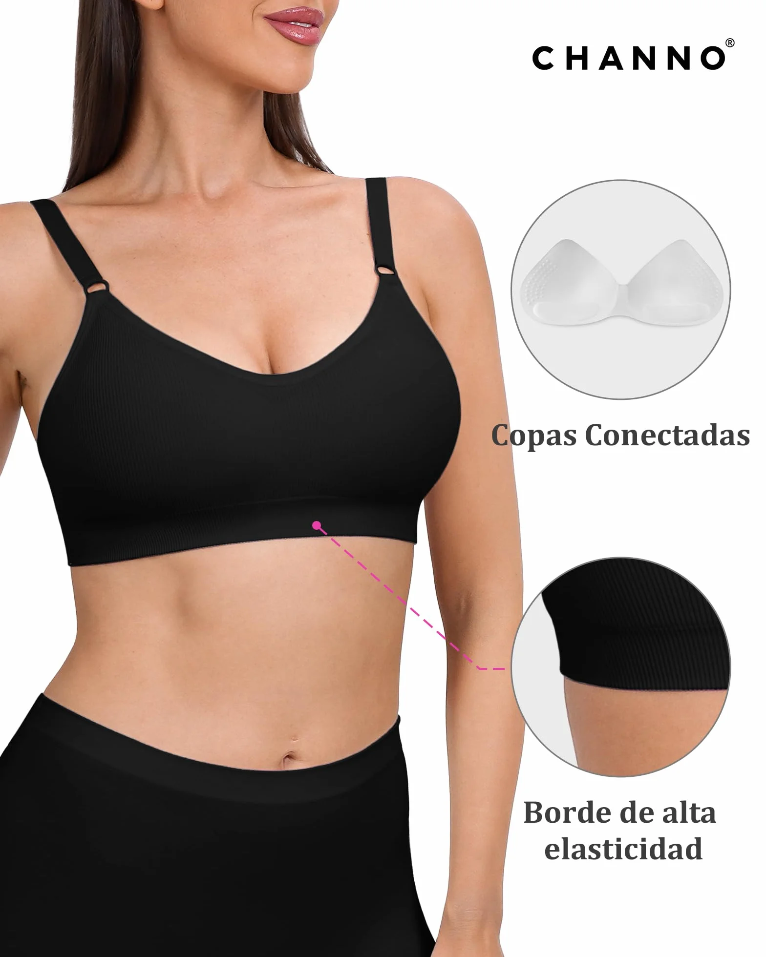 Sujetador Deportivo sin Aros Tela Licra Canalé Tirantes Ajustables Cierre Espalda sin Costuras Pack 3