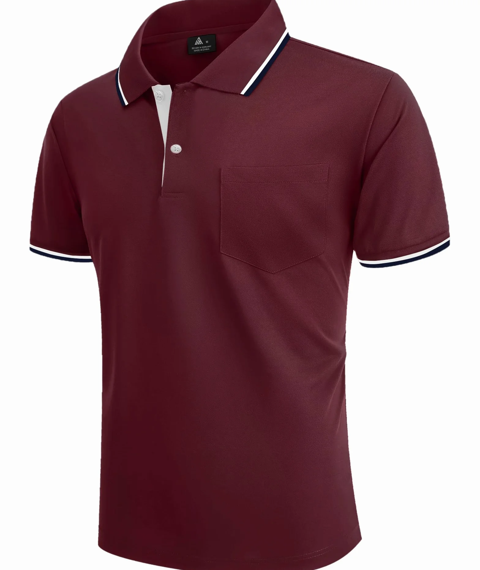 zitysport Polo Hombre Manga con Bolsillo en el Pecho Golf Transpirable Secado Rápido Slim Fit