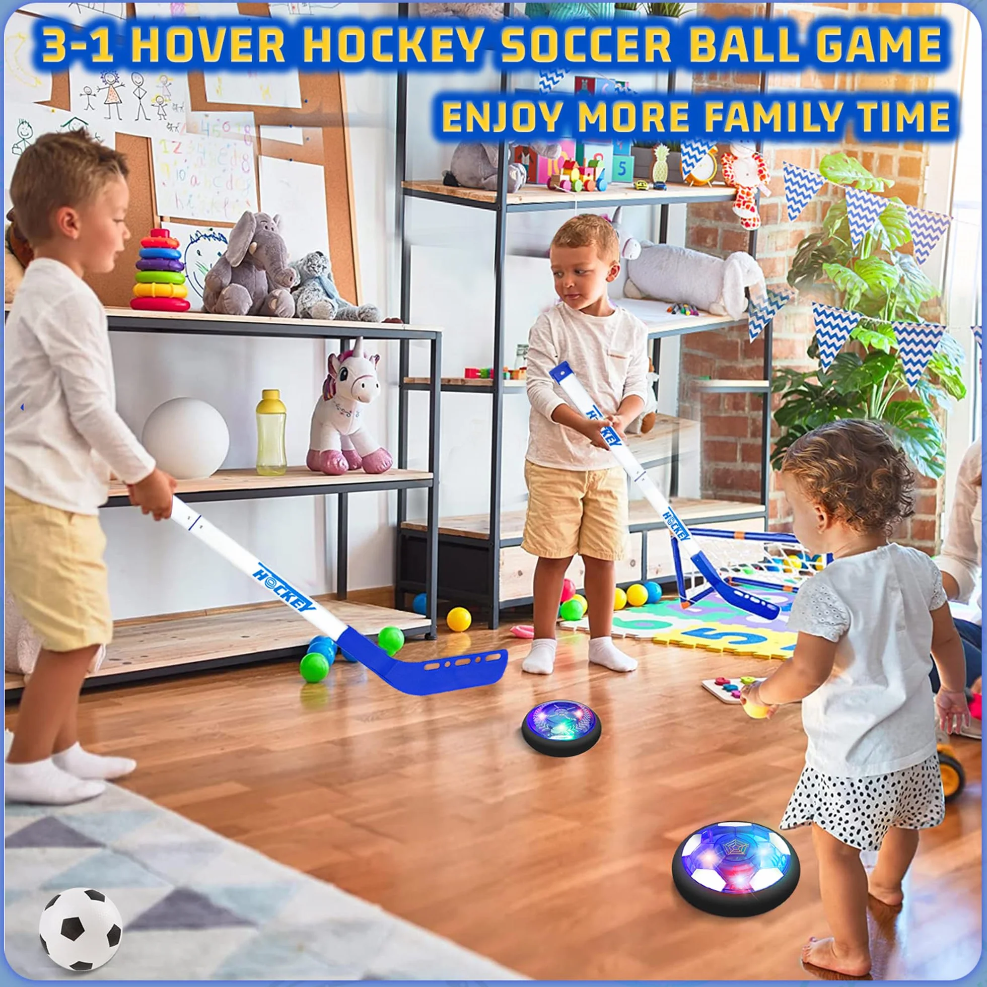 SUNNOW Balon Futbol Flotante - 3 en 1 Air Power Soccer Recargable con 2 Porteria Futbol Niños Juego Futbol Niños Balon Flotante Juguetes para Niños Niñas 3 4 5 6 7 8-12 Años