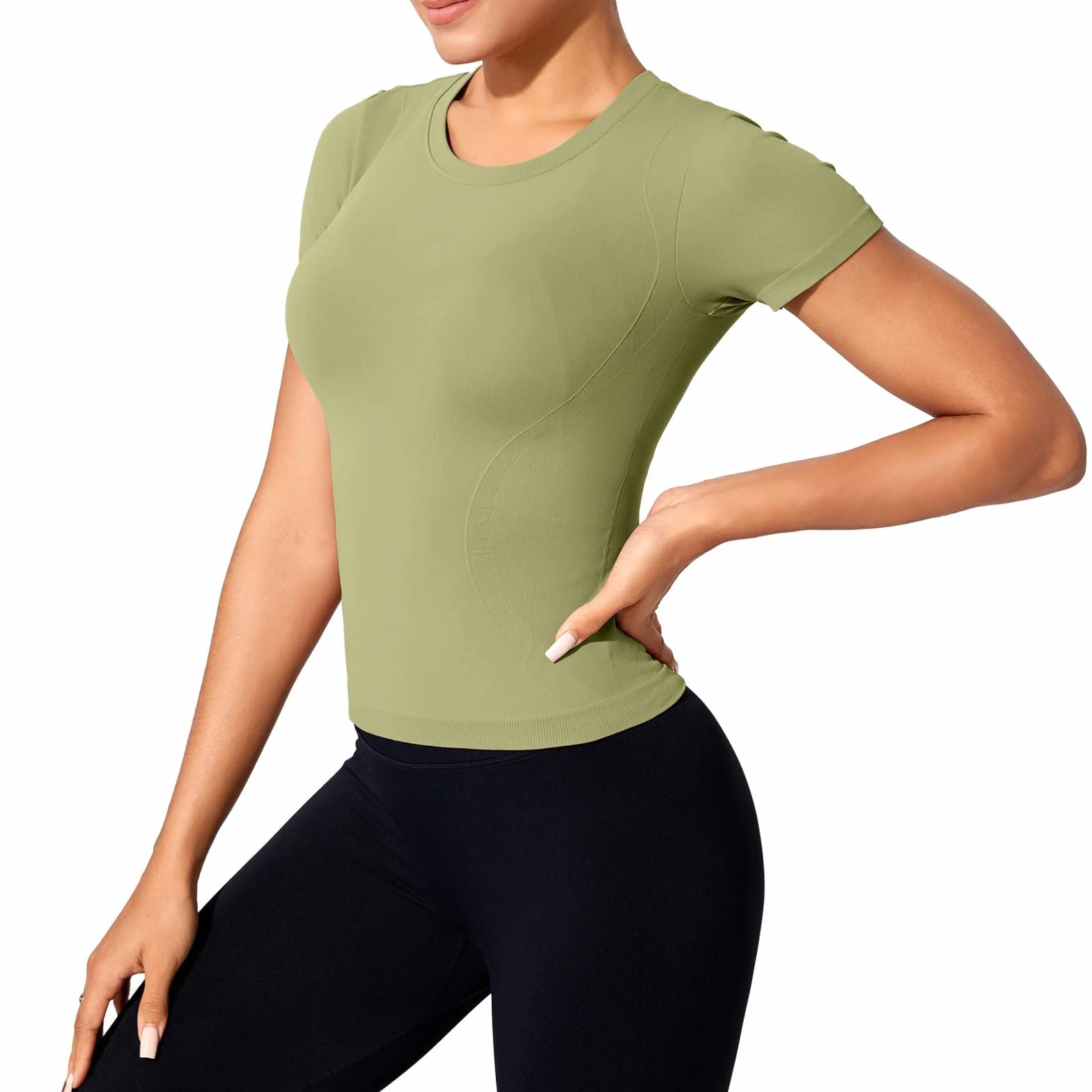 Camiseta Deportiva Mujer Manga Corta Transpirable Secado Rápido Cuello Redondo Top Elástico Yoga Fitness Running