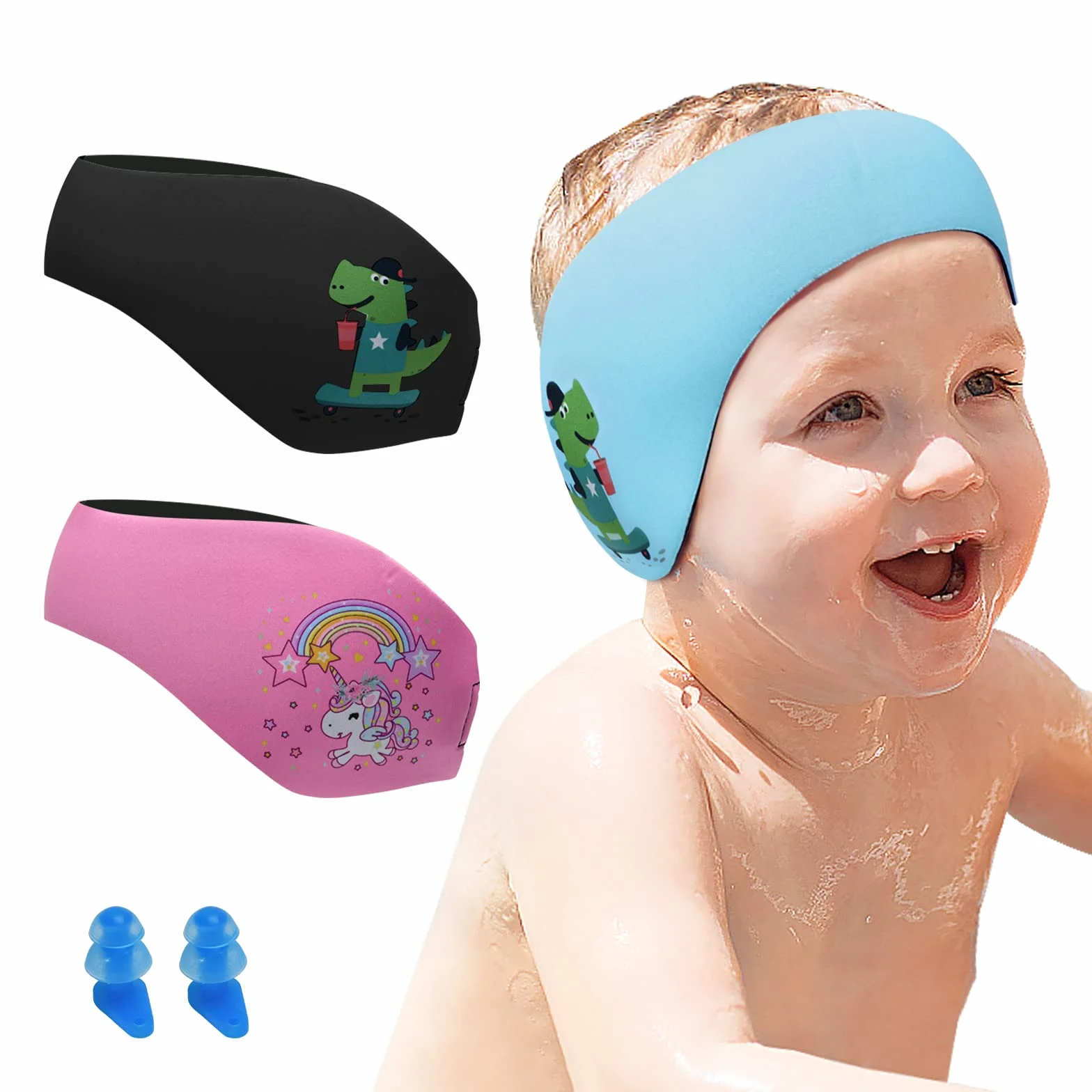 Diadema de Natación Banda de Neopreno Elástica para Niños con Patrón Animal Lindo (Azul, M)