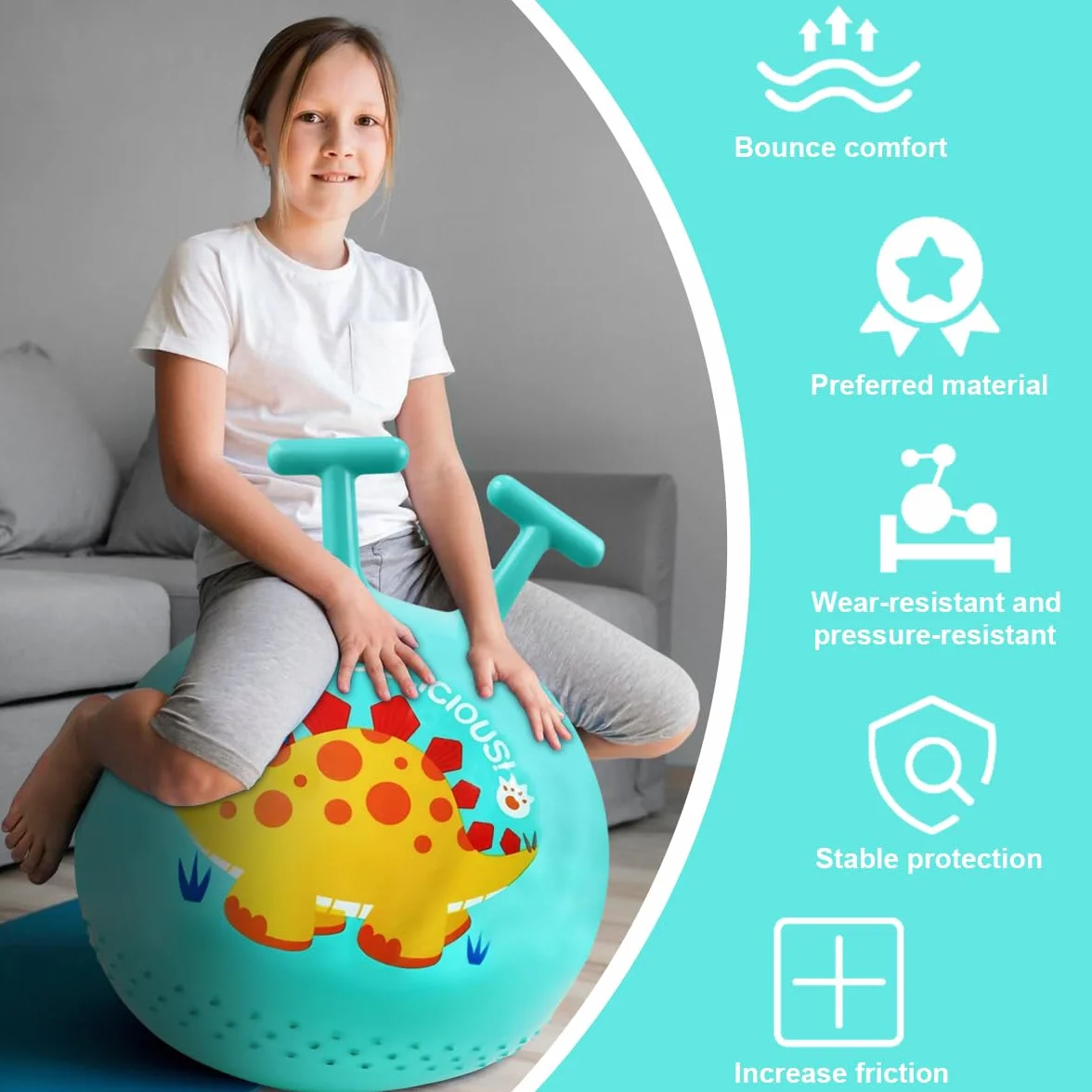 Pelota de salto para niños, pelota de saltar de dinosaurio con mango en forma de T, capacidad de carga de 80 kg, juguete para exteriores a partir de 2 años, con bomba (verde)