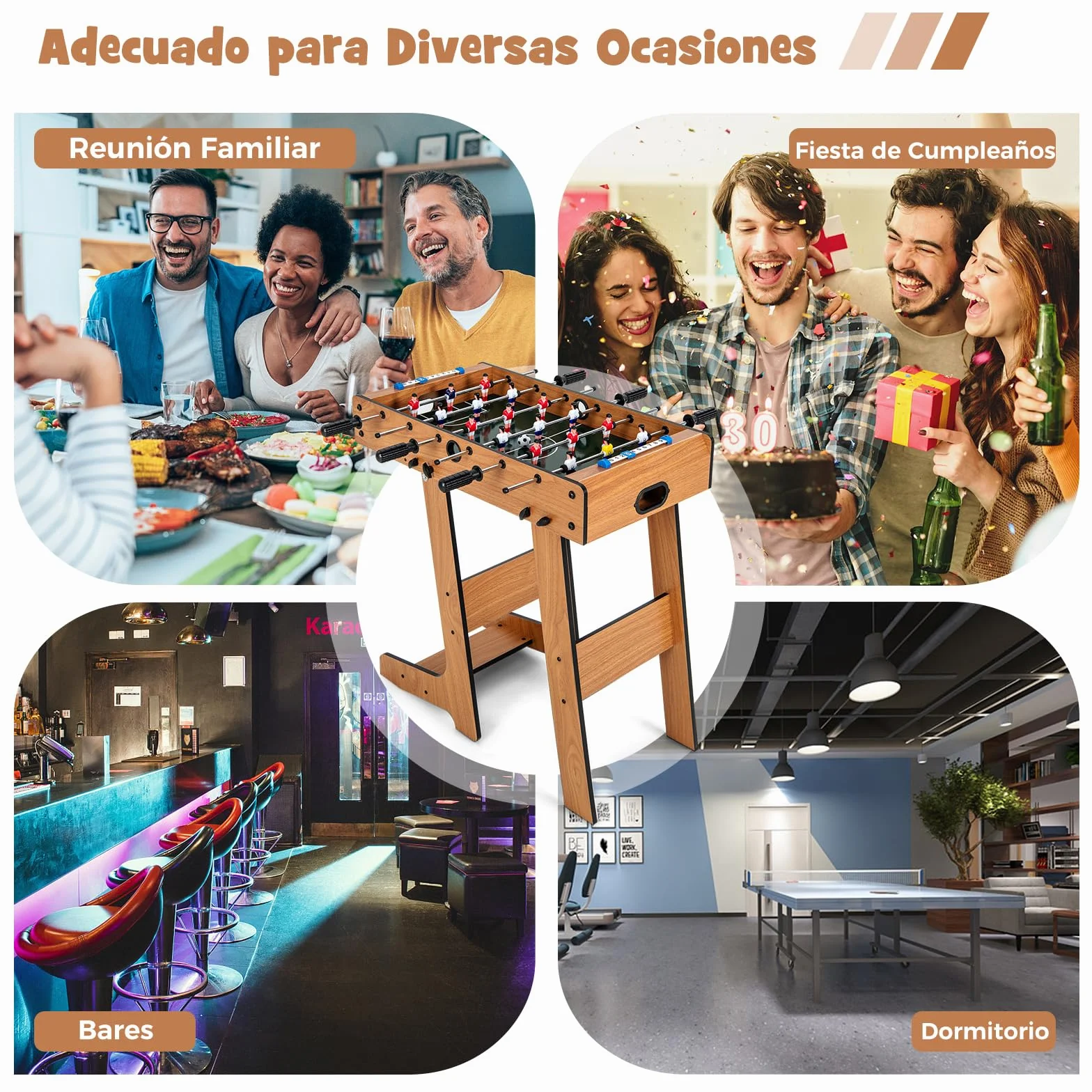 RELAX4LIFE Futbolín Plegable de Madera con Patas, 6 Asas, 18 Jugadores, 2 Balones y 2 Marcadores, Futbolín para Niños y Adultos, Juegos de Mesa para Dormitorio, Bar, Salón, Fiestas, 36x69x71cm