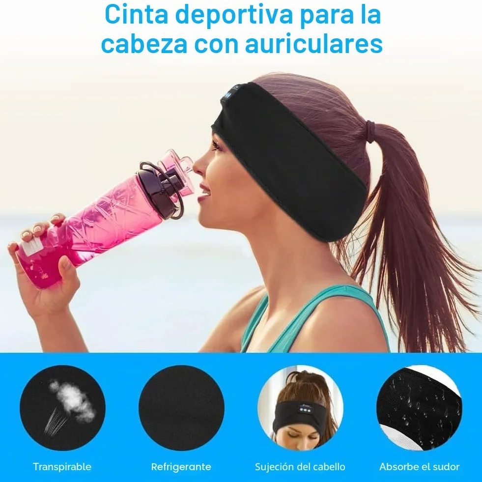 Auriculares para Dormir Bluetooth 5.4, Diadema Deportiva Antifaz, Música, Correr (Negro)