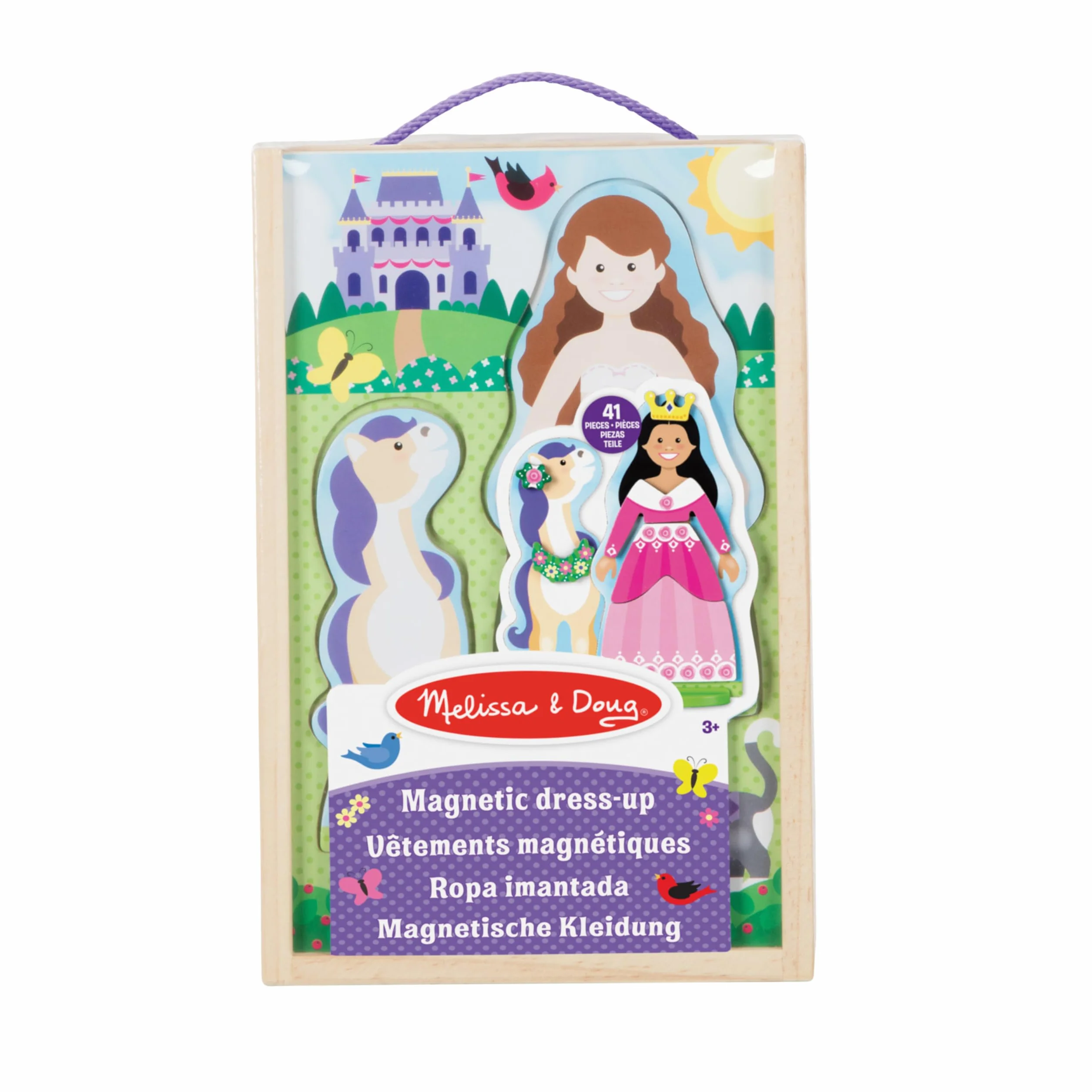 Melissa & Doug - Juego de imitación, de muñecos de madera para vestir con piezas magnéticas - Princesa y caballo (35 piezas)