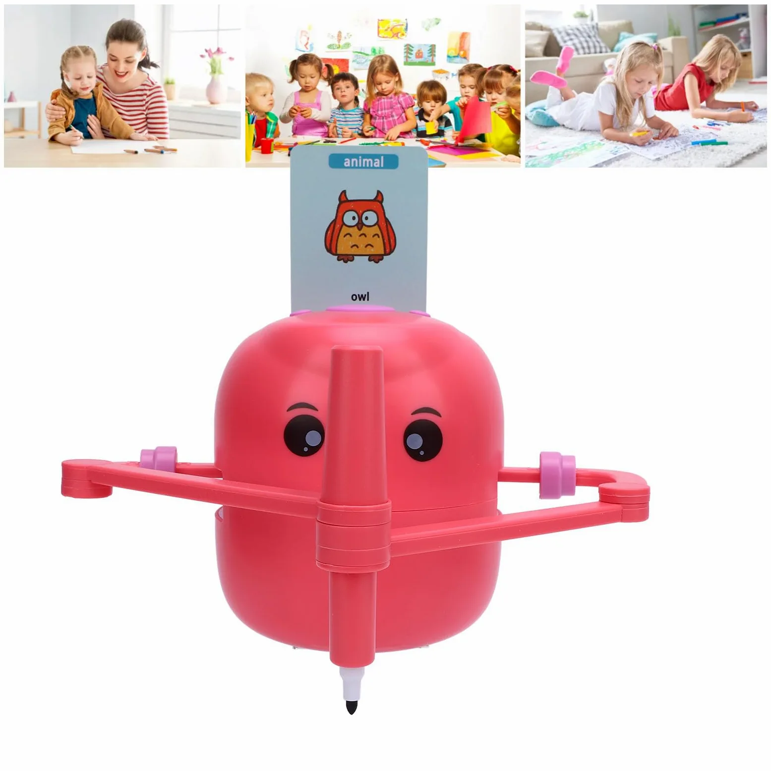 FILFEEL Robot de Dibujo para Niños – Máquina de Dibujo Educativa Interactiva con 100 Tarjetas y 14 Bolígrafos – No Requiere Aplicación, Construcción de ABS, Ideal para Iluminación Artística, (Pink)