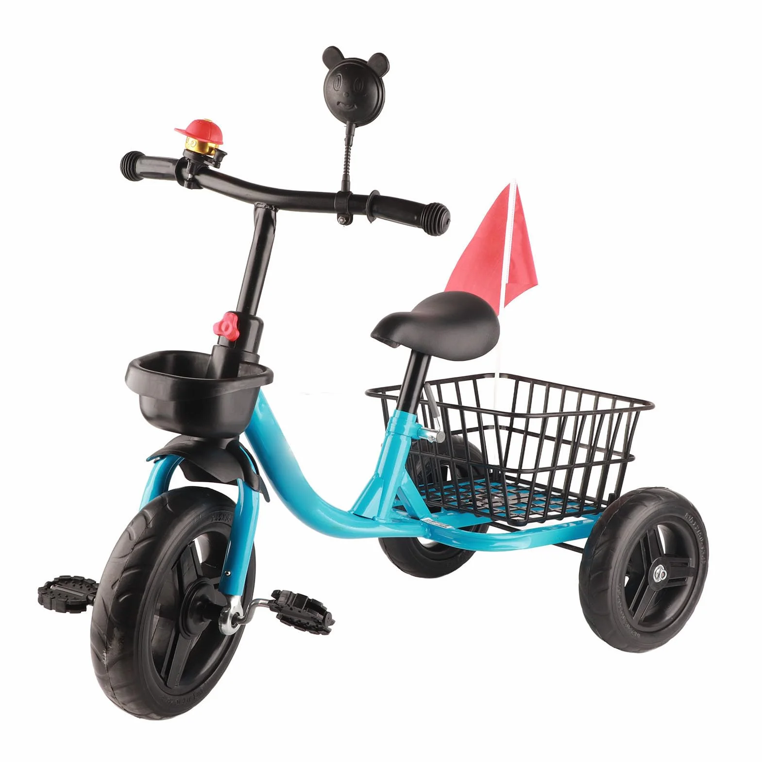 Triciclo para Niños con Cestas de Almacenamiento Delanteras y Traseras, Diseño Bonito y Cómodo para Niños de 2 a 6 Años, Material Metálico (Azul)