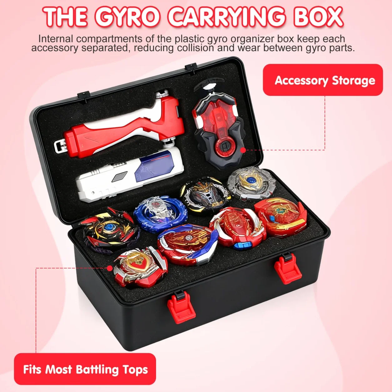 Gyro Organizer Aufbewahrungsbox mit Griff leichter Kunststoff Battling Top Aufbewahrungskoffer für Separates Fächer-Design schützt Zubehör tragbare Spielzeugbox für Reisen und