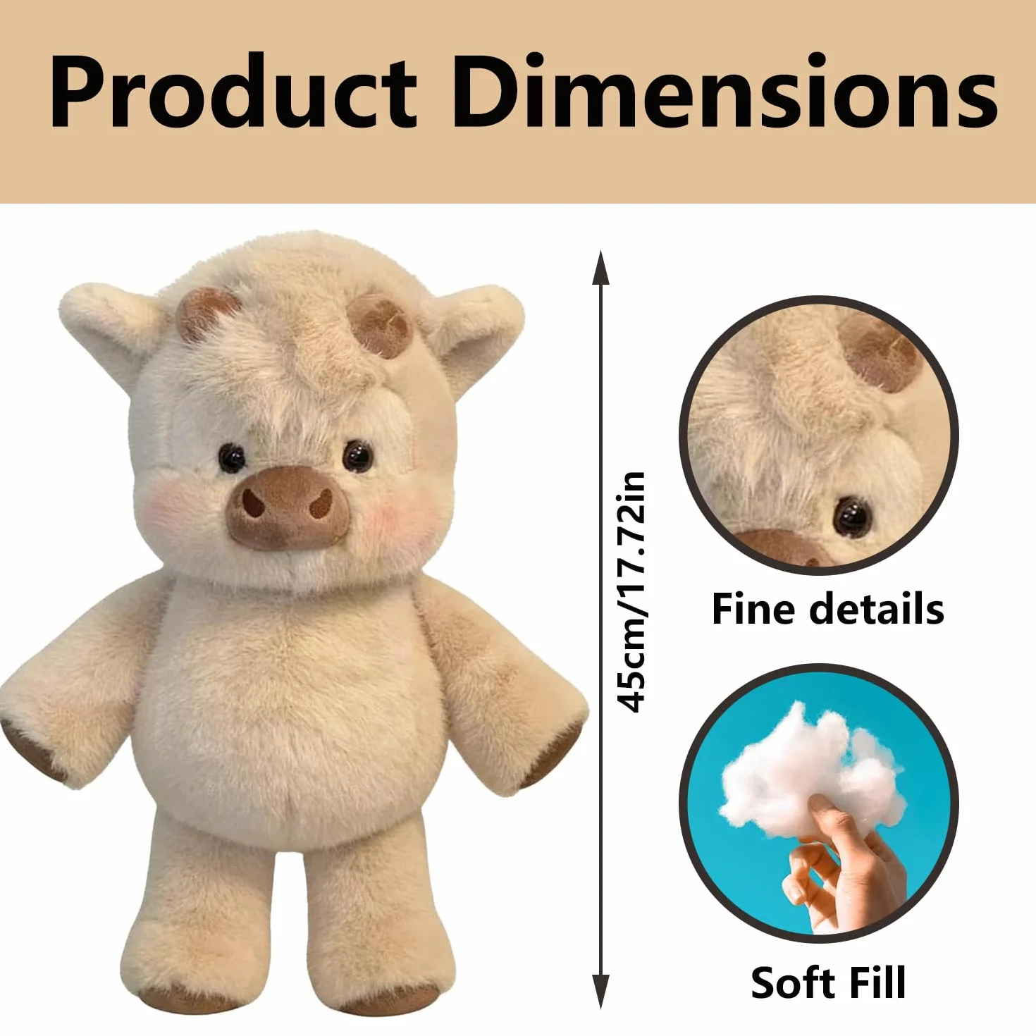 Peluche Vaca Que Corre, Peluche de Vaca de Pelaje Suave, Muñeco de Peluche Vaca para Niños y Regalos(A)