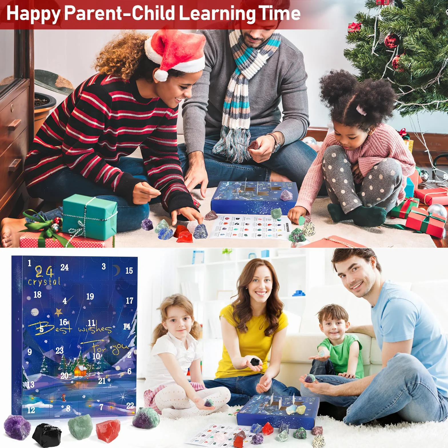 Calendario Adviento 2025 Minerales, 24 Días Calendario de Adviento 2025 Minerales y Cristales Fosiles Piedras Preciosas Naturales, Navidad Advent Calendar 2025 para Niños Niñas Mujer Hombre Girls