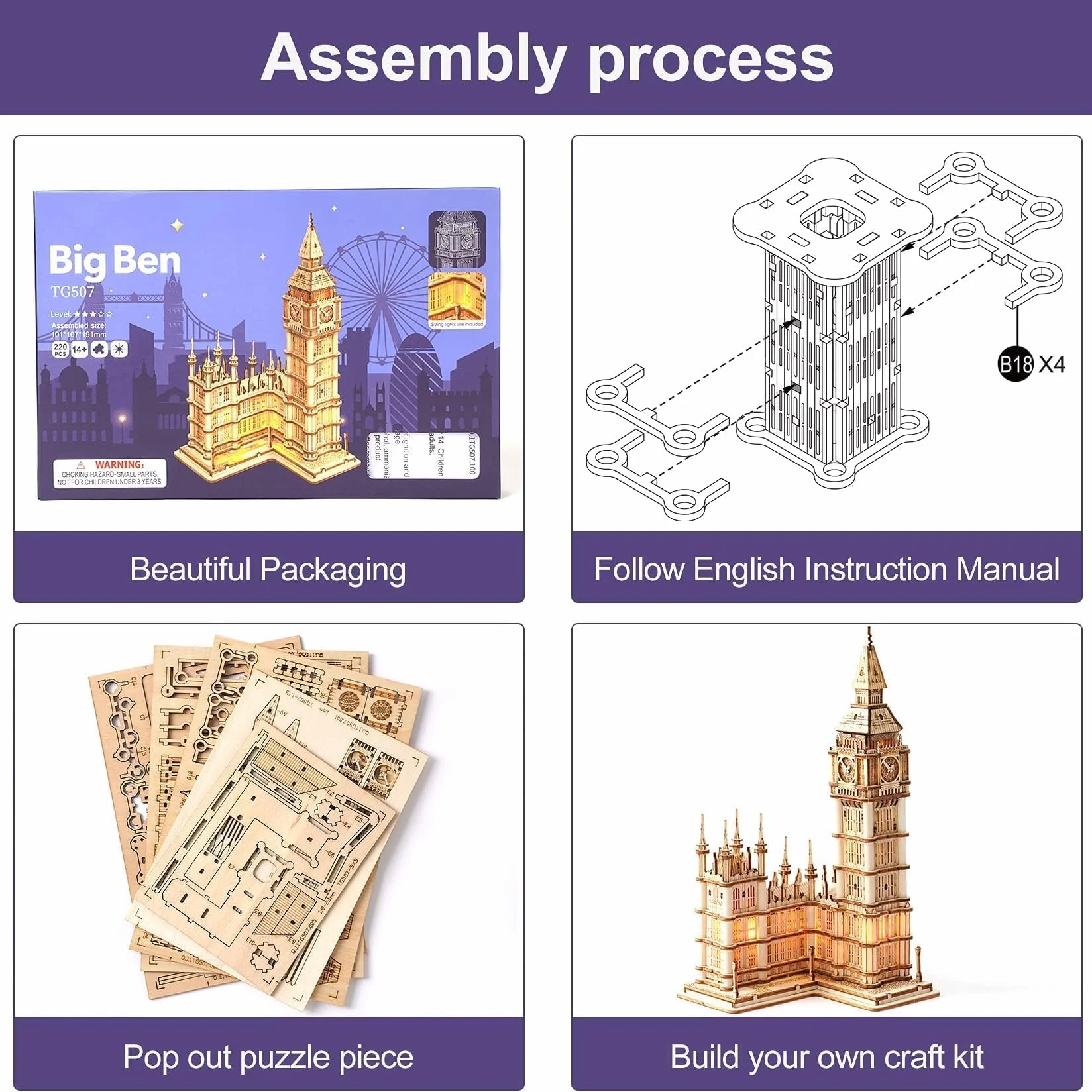 RoWood Puzzle 3D Madera Gran Ben, Maquetas para Construir Adultos y Niños, Edificios