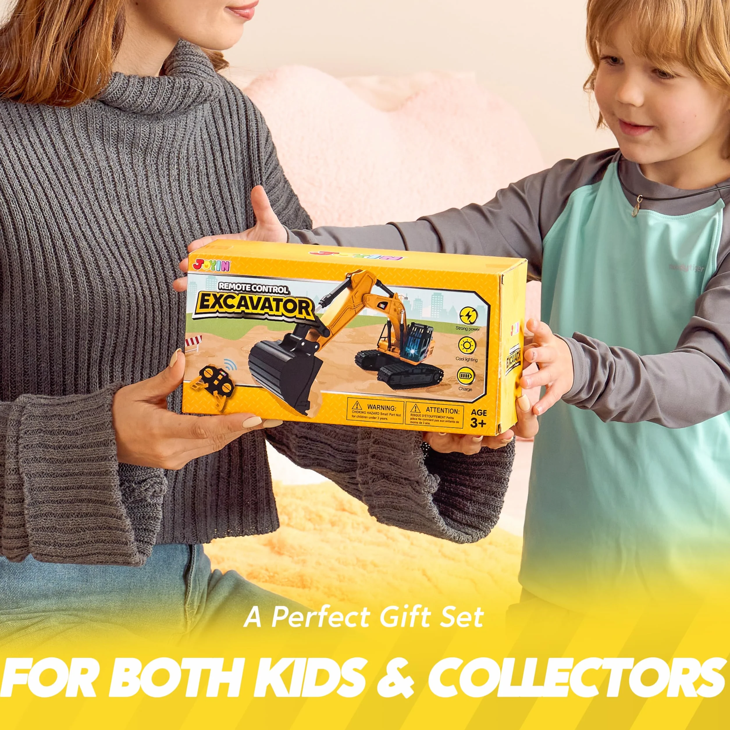 JOYIN Excavadora RC para Niños y Niñas Mayores de 3 Años, Coches Juguete RC de 2,4 GHz con Luz y Sonido, Juguete Construcción Regalo Cumpleaños