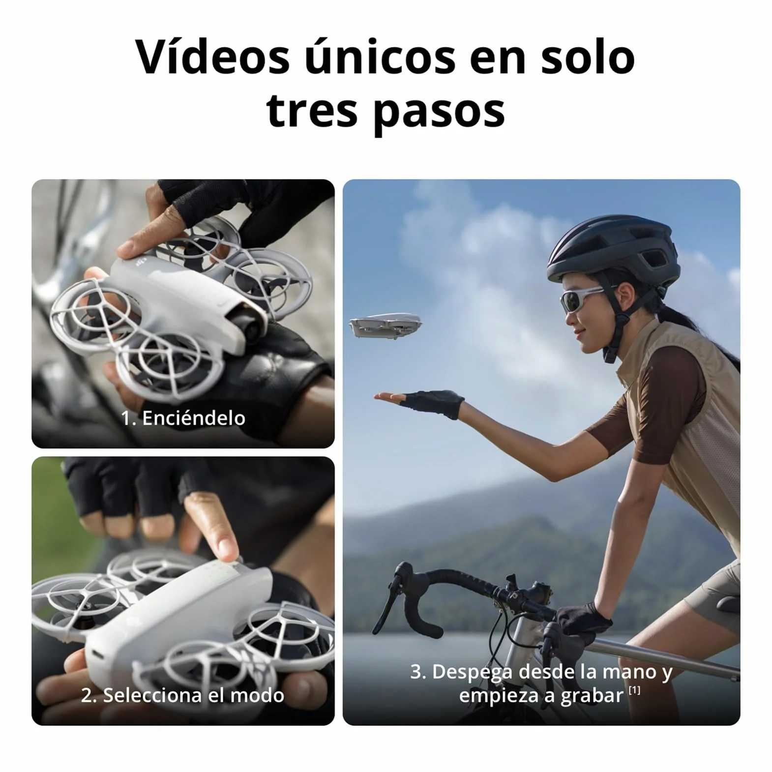 DJI Pack Neo Vuela Más, dron mini con cámara 4K UHD para adultos, 135 g dron que vuela siguiéndote,despega desde la mano,seguimiento de objetivos,QuickShots, vídeo estabilizado, con RC-N3 y 3 baterías