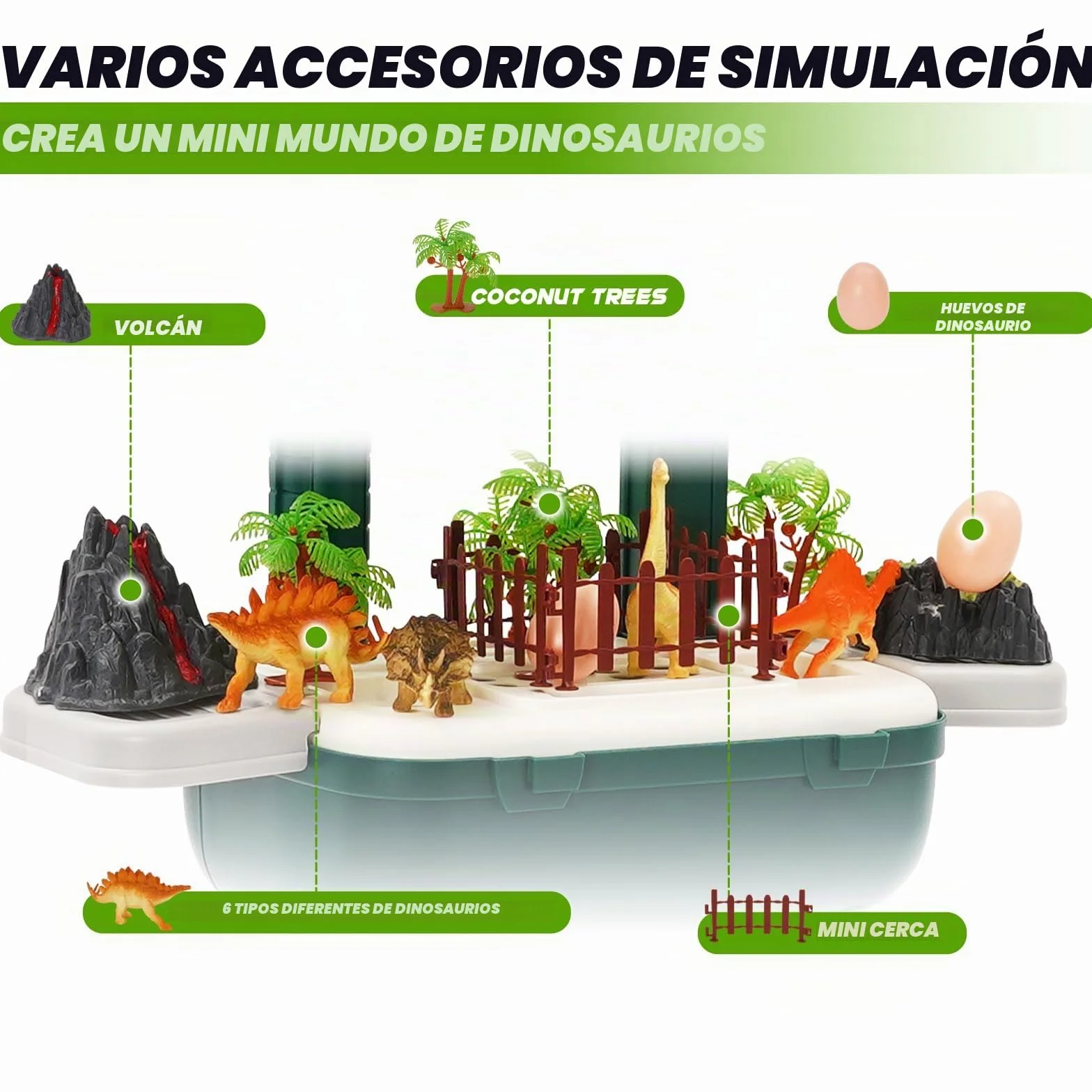 Juguetes de Dinosaurios 22PCS Realistas con Volcán, Huevo y Caja de Almacenamiento para Niños 3-8 Años