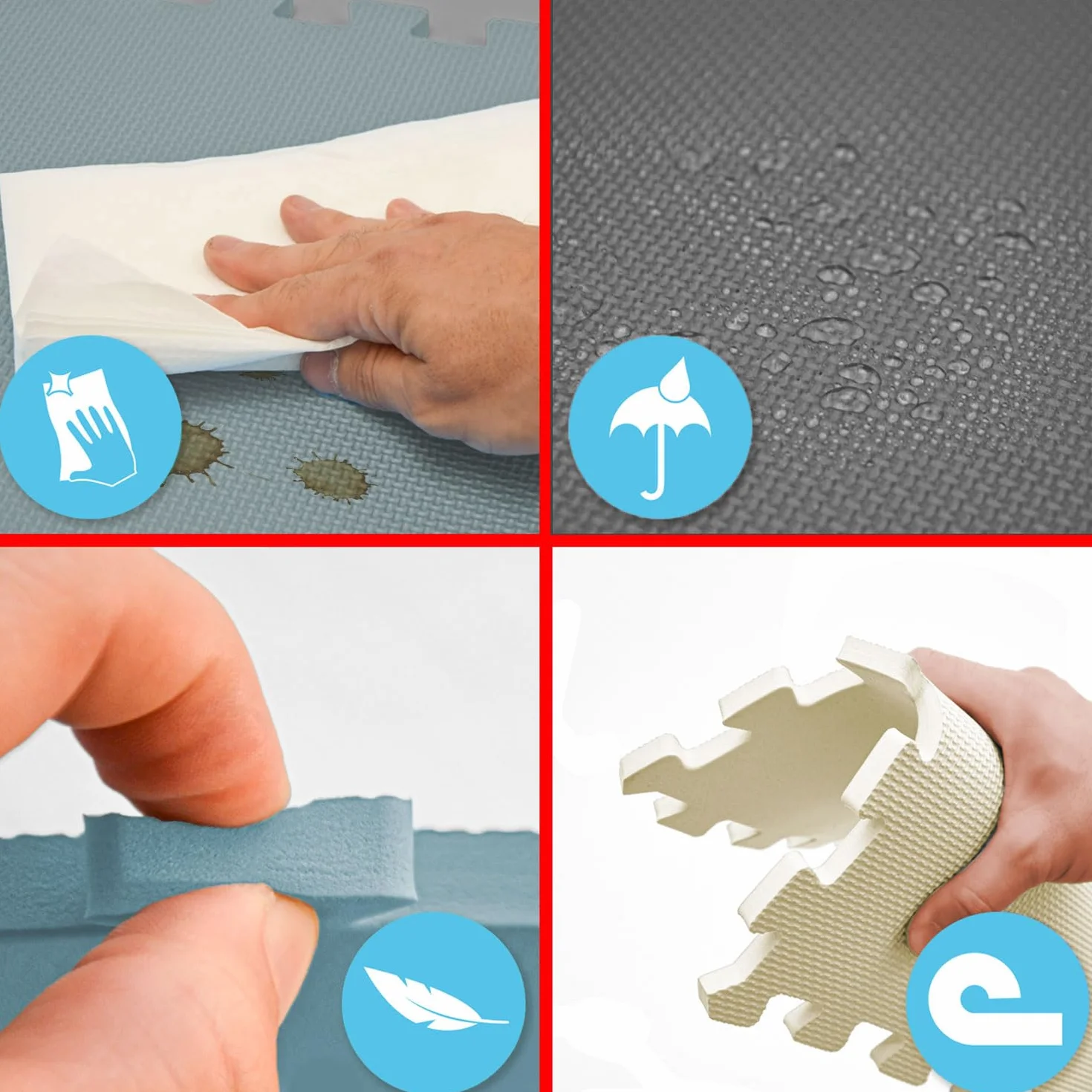 LittleTom Alfombra Puzzle Infantil Azul - 4 Piezas Encajables 50x50 cm - Colchoneta de Goma Espuma EVA 100x100 cm para Niños - Protector Suelo Acolchado sin BPA - Manta de Juegos Impermeable