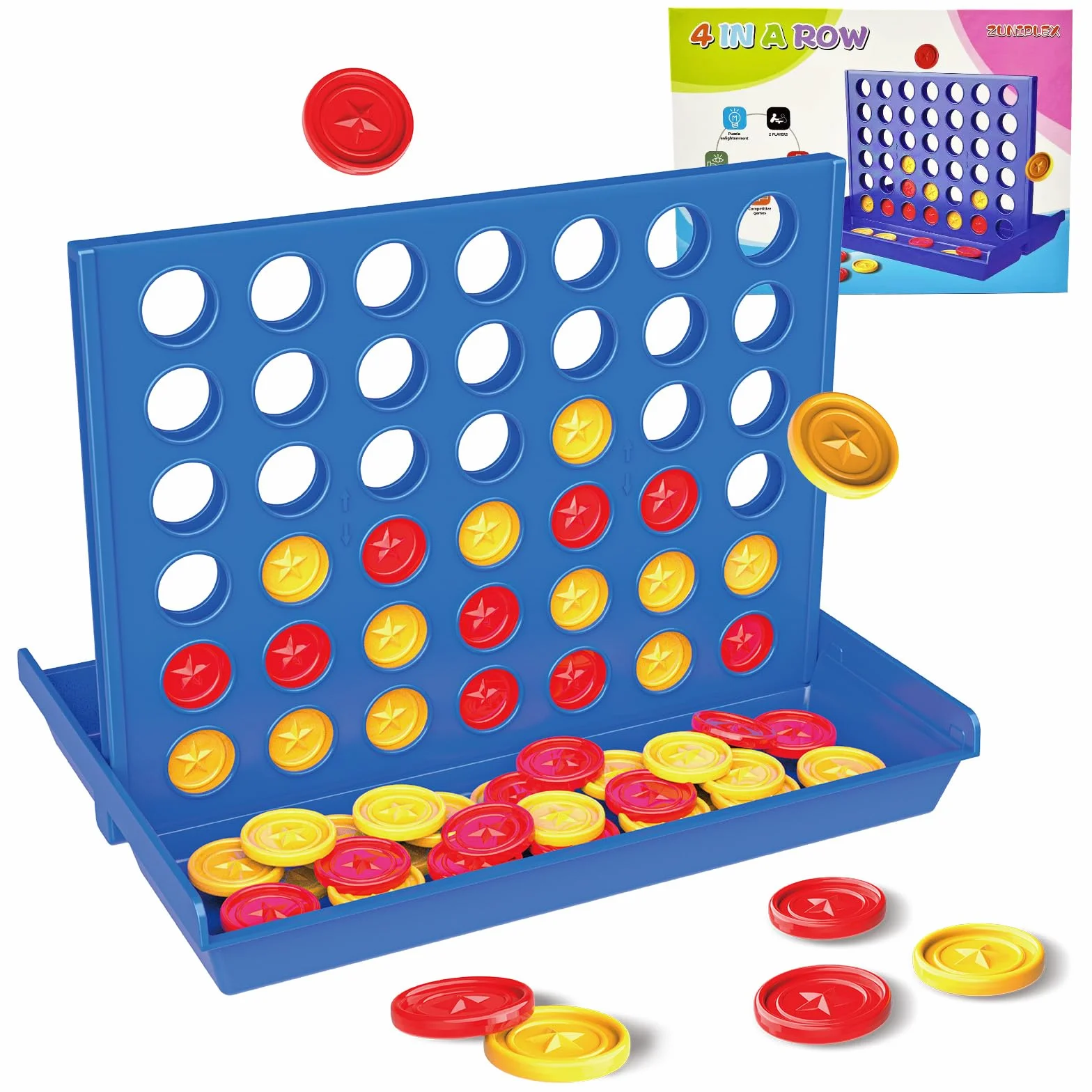 Cuatro en Raya Juego de Viaje Educativo Estrategia para niños 3-8 años Formato Grande