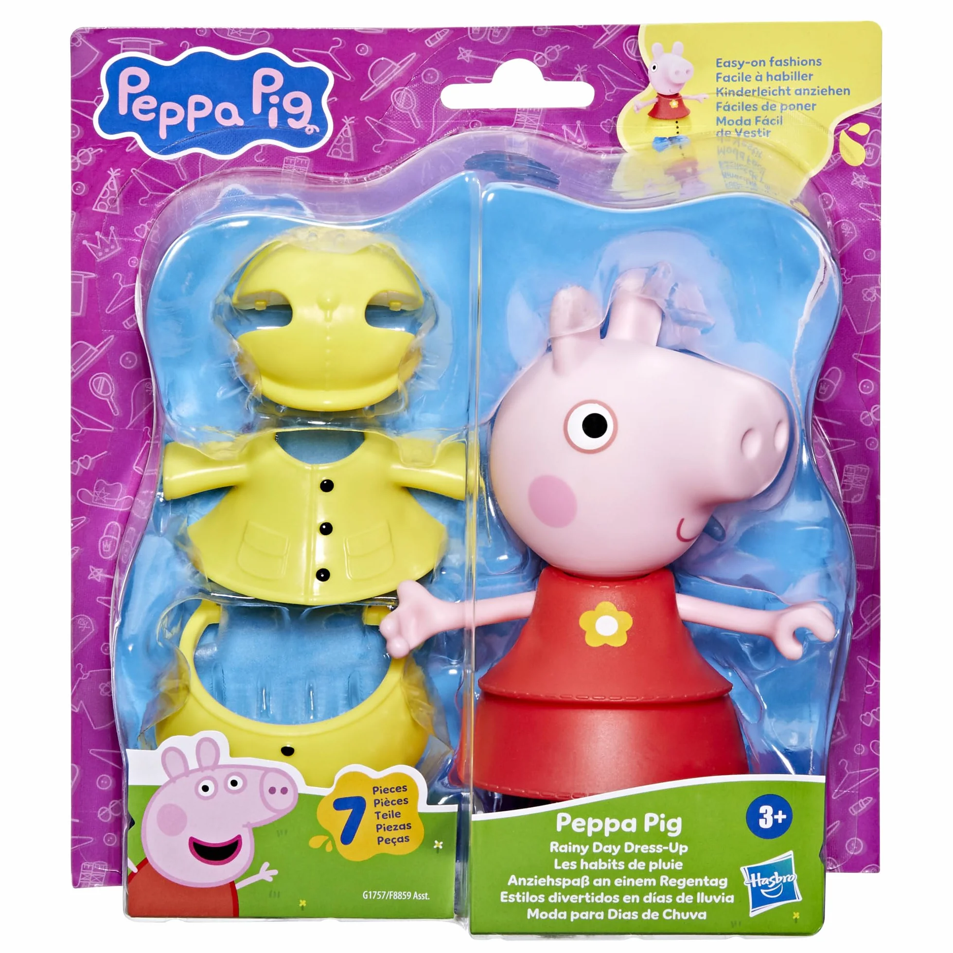 Hasbro Peppa Pig, Estilos Divertidos en Días de Lluvia, Muñecas para Niñas y Niños de 3 Años, Juguete con Accesorios, Traje de Color Amarillo, Inventar Historias, Reyes Magos