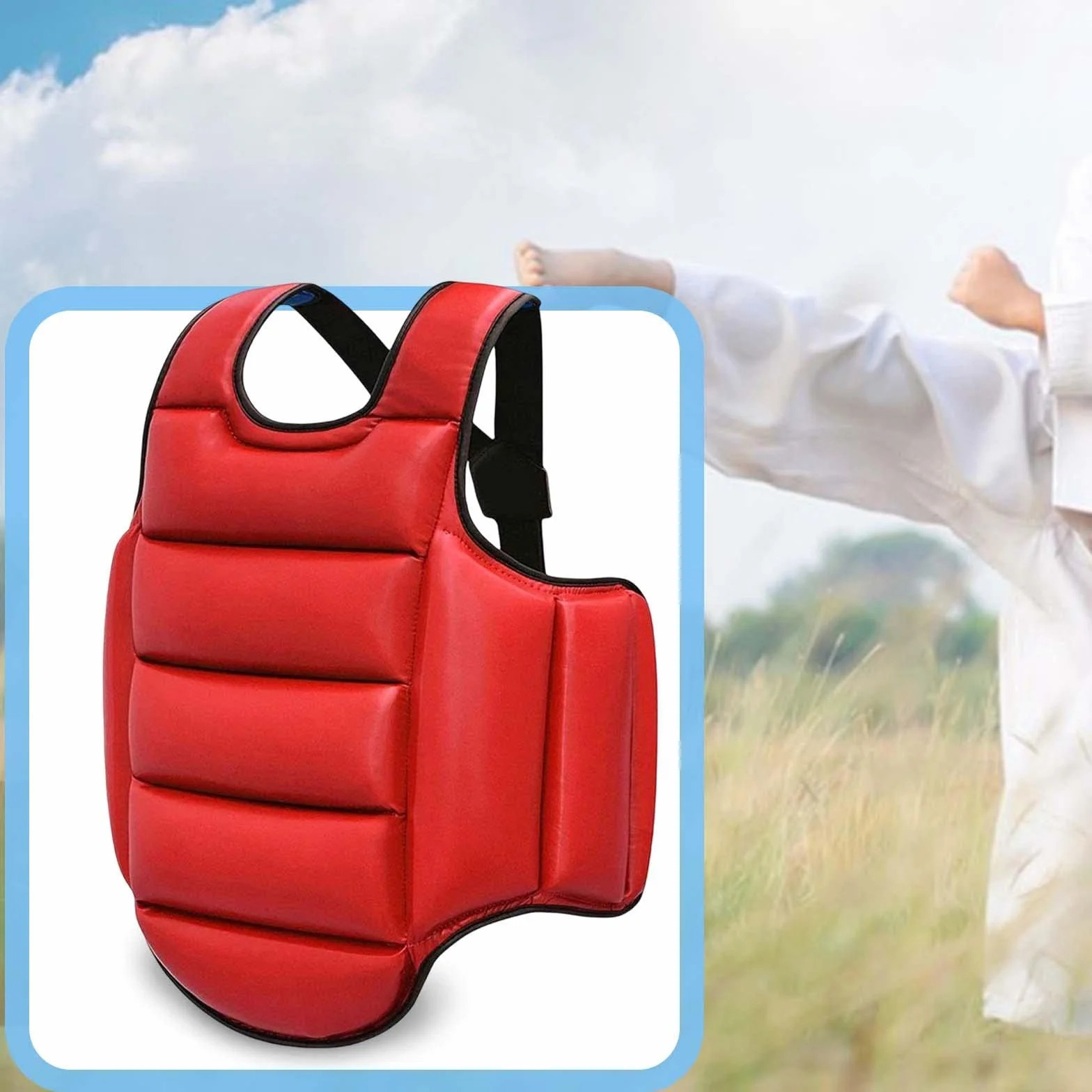 Chaleco Protector de Karate Reversible Ajustable, Escudo de Pecho para Taekwondo Boxeo, Rojo Azul M