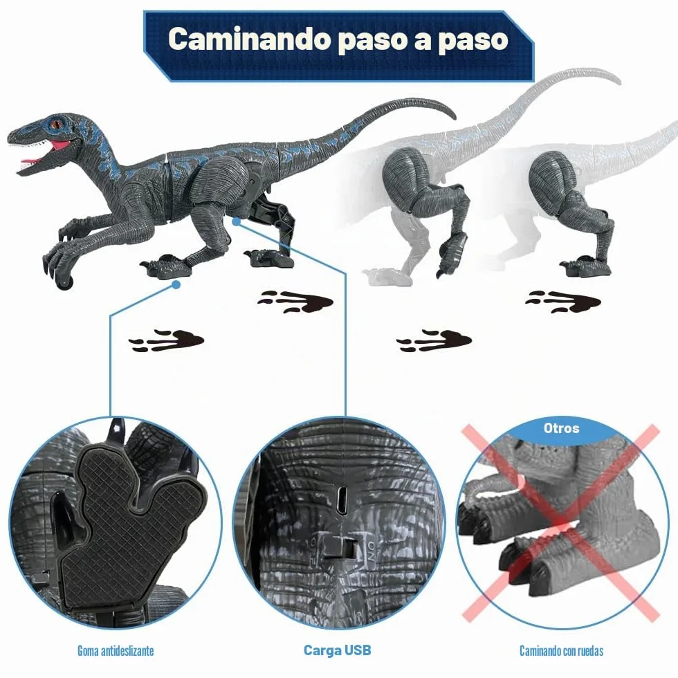 Mini Tudou 2.4G Juguetes de Dinosaurio con Control Remoto, Velociraptor electrónico Educativo para Caminar con Luces y Sonidos, Juguetes Robot de Dinosaurio alimentados por batería Recargable
