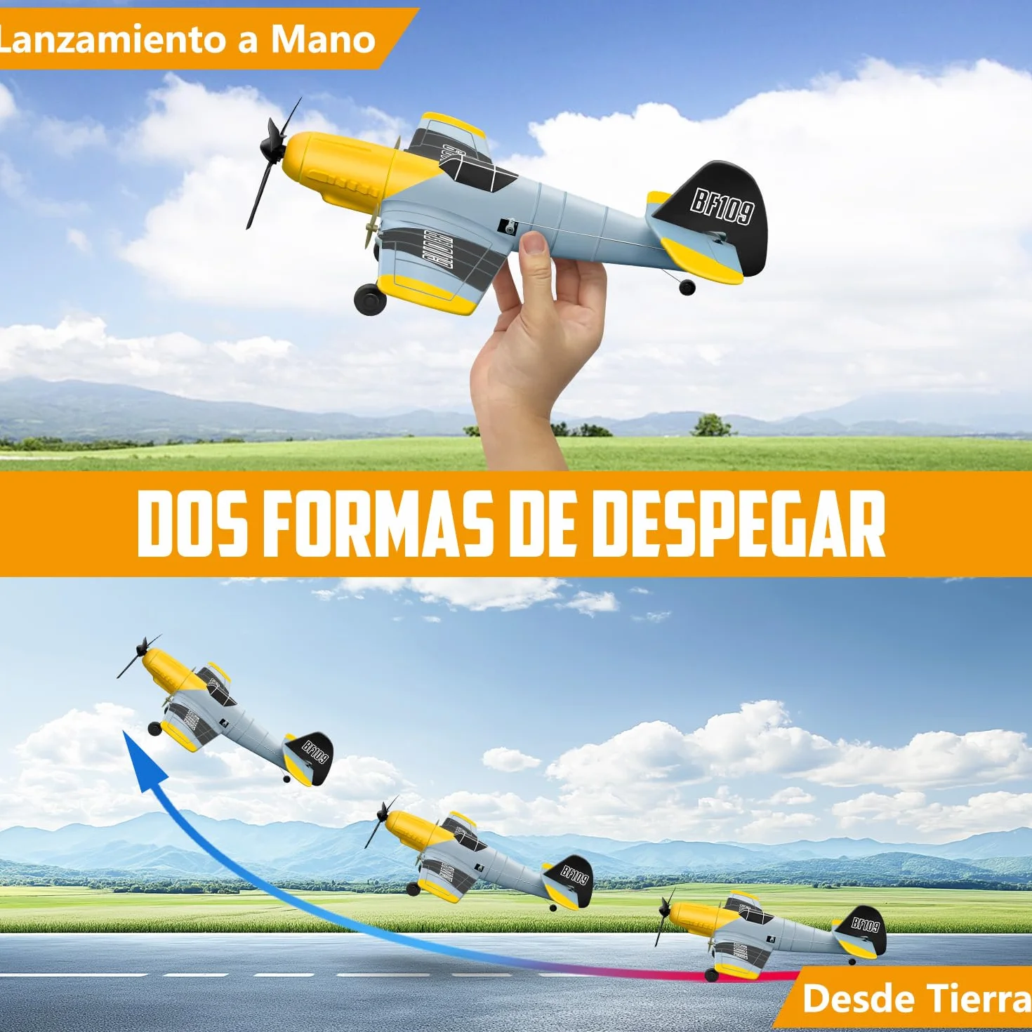 HAWK'S WORK 3 Canales RC Avión BF-109, Avión Teledirigido Listo para Volar, 2.4GHz Estabilizador Giroscópico de 6 Ejes, Fácil de Volar para Niños y Principiantes