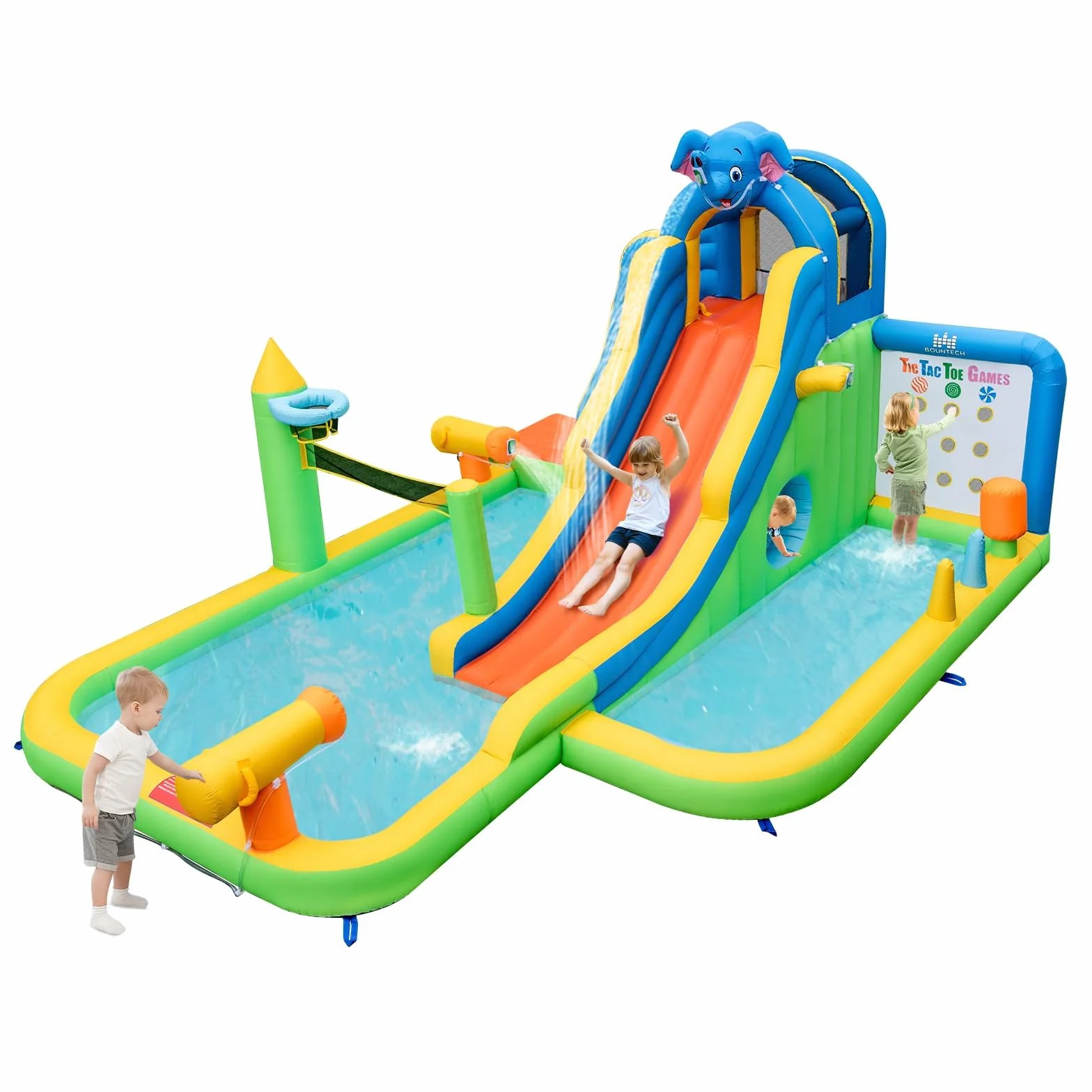 RELAX4LIFE Castillo Hinchable para Niños, Piscina Hinchable con Trampolín, Tobogán con Trepadera y Paso Inferior, Plegable para Exterior (Modelo 12)