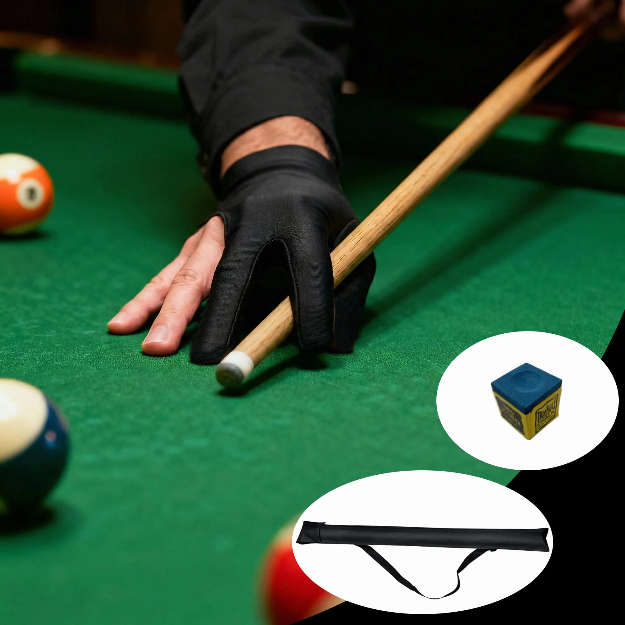 Bolsa de Taco de Billar Portátil con Guante y Tiza, Estuche para Palos de Snooker 1/2