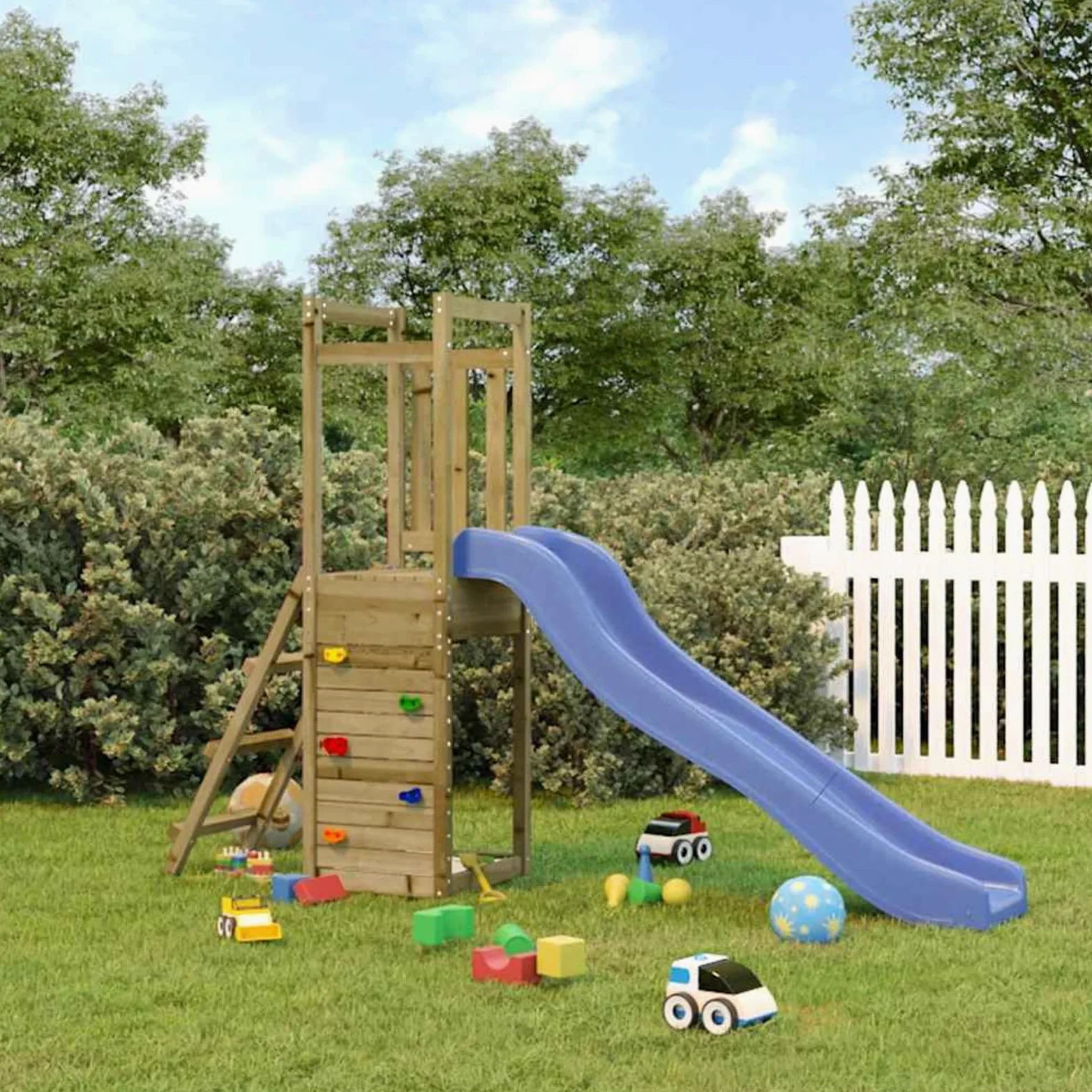 Gecheer Parque Infantil de Exterior con Tobogán, Torre de Escalada para niños al Aire Libre, Escalera y Accesorios de Juego para el jardín Madera Maciza Pino impregnada 9#