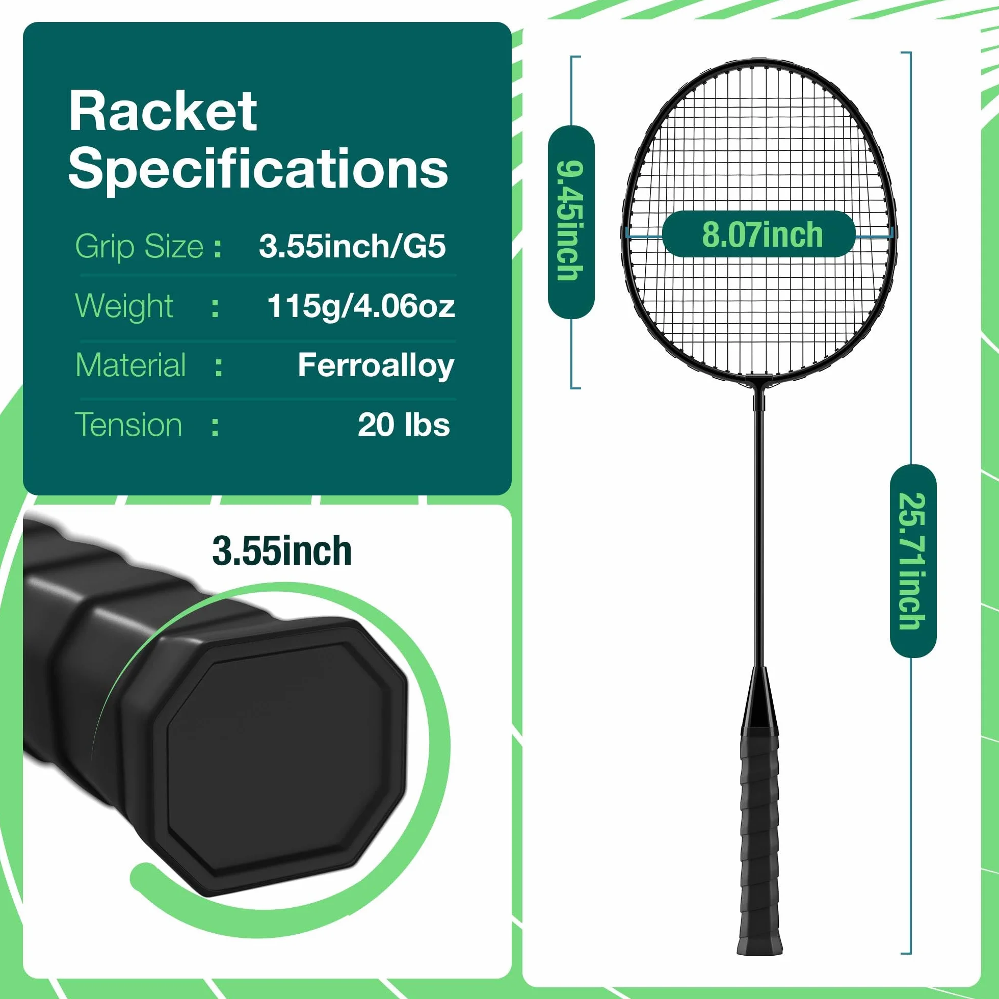 AboveGenius Badminton Rackets Set with 6 Shuttlecocks Lightweight Outdoor Backyard Games