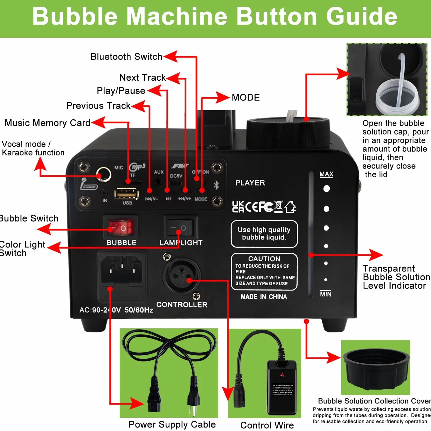 Máquina de burbujas de control remoto inalámbrico, portátil Bluetooth Bubble Blower-6 colores, mando a distancia, ideal para fiestas, bodas y niños