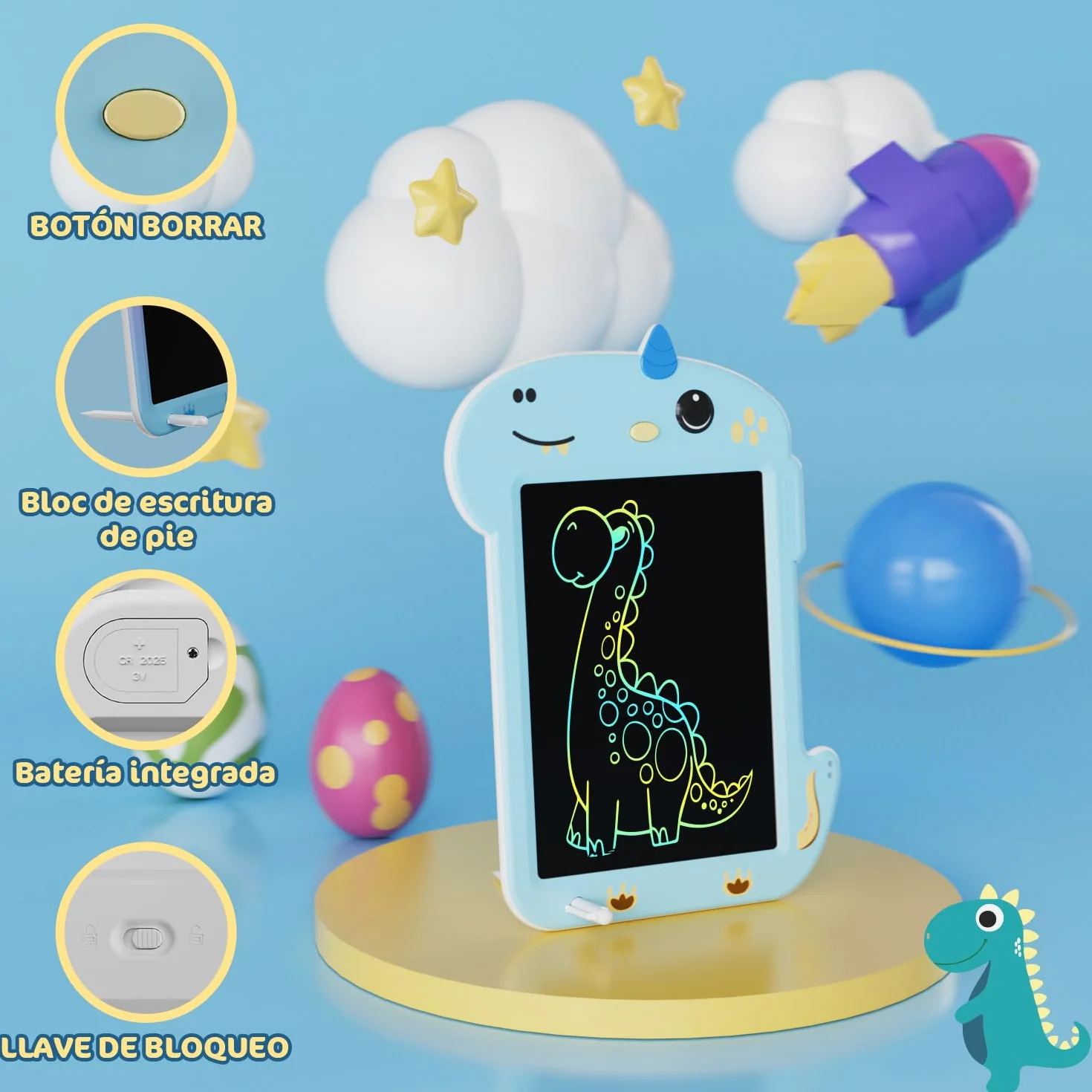 Tablet de Escritura LCD [Nueva Versión], Electight Tablet Escritura Pantalla Colorido Infantil, Juguetes Educativo con Borrable y Bloqueo Función, para Niñas y Niños de 3 4 5 6+ Años, Azul